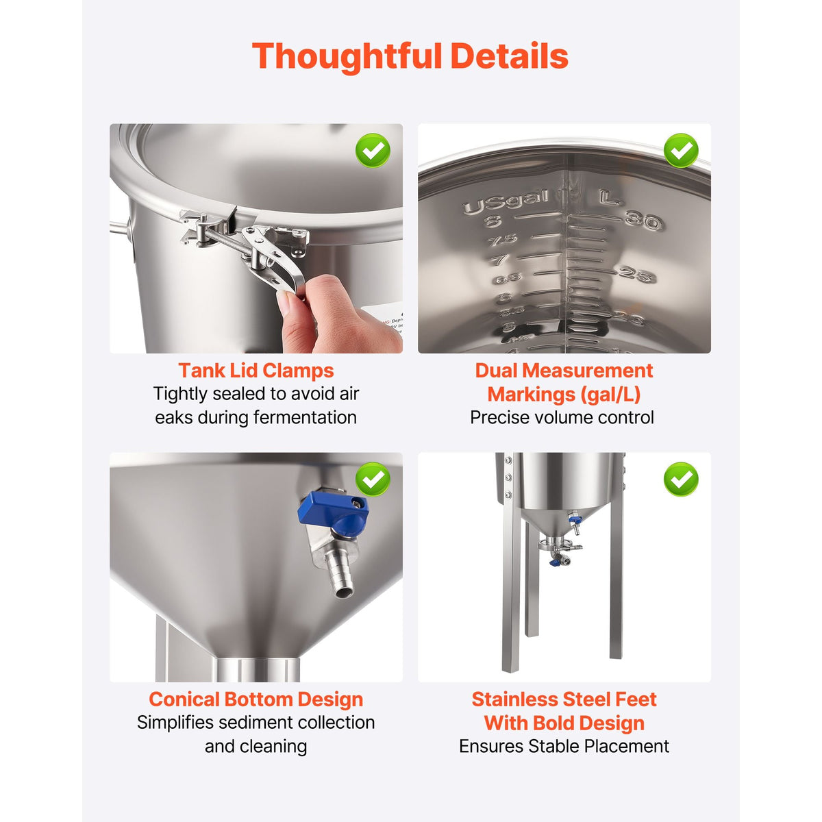 Pressure Fermenter 15 PSI, 8 Gal/30L All-in-One Stainless Steel Conical Secondary Fermentation Bucket, for Wine, Beer Brewing Equipment