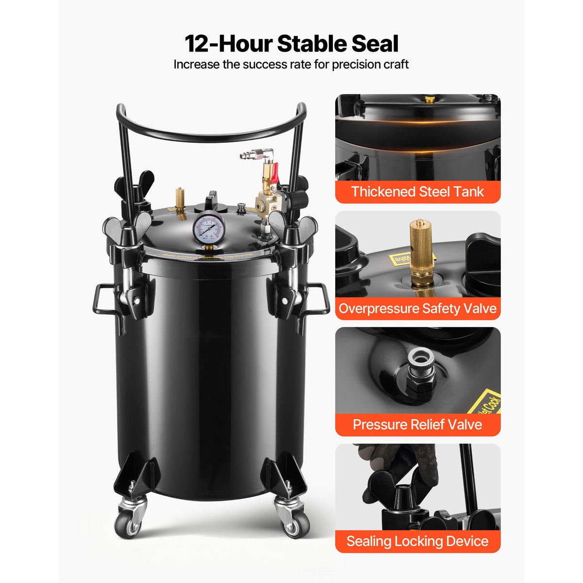Pressure Pot Paint Tank, 7.9 Gal/30 L Heavy Duty Steel Air Tool Pressure Pot, Spray Paint Pressures Pots with Three Quick-Connect Couplers for Home Use, DIY, Art Creations, Large-Diameter Tank