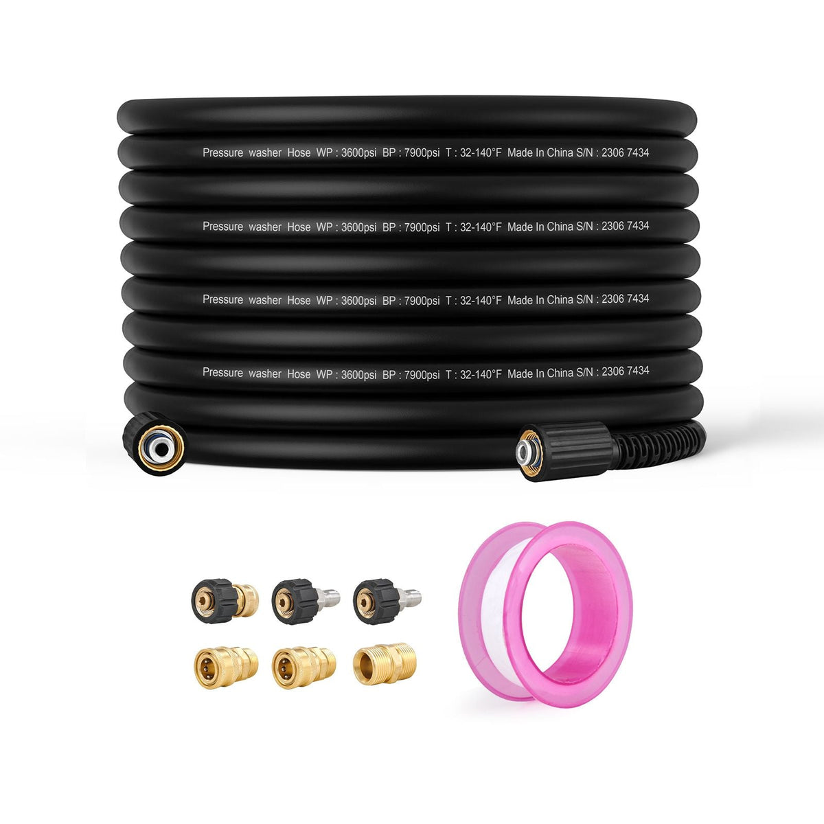 Pressure Washer Hose, 100FT, 1/4" Kink Free M22-14mm Brass Thread Replacement For Most Brand Pressure Washers, 3/4'' Bending Radius, 4200 PSI Heavy Duty Power Washer Extension Replacement Hose