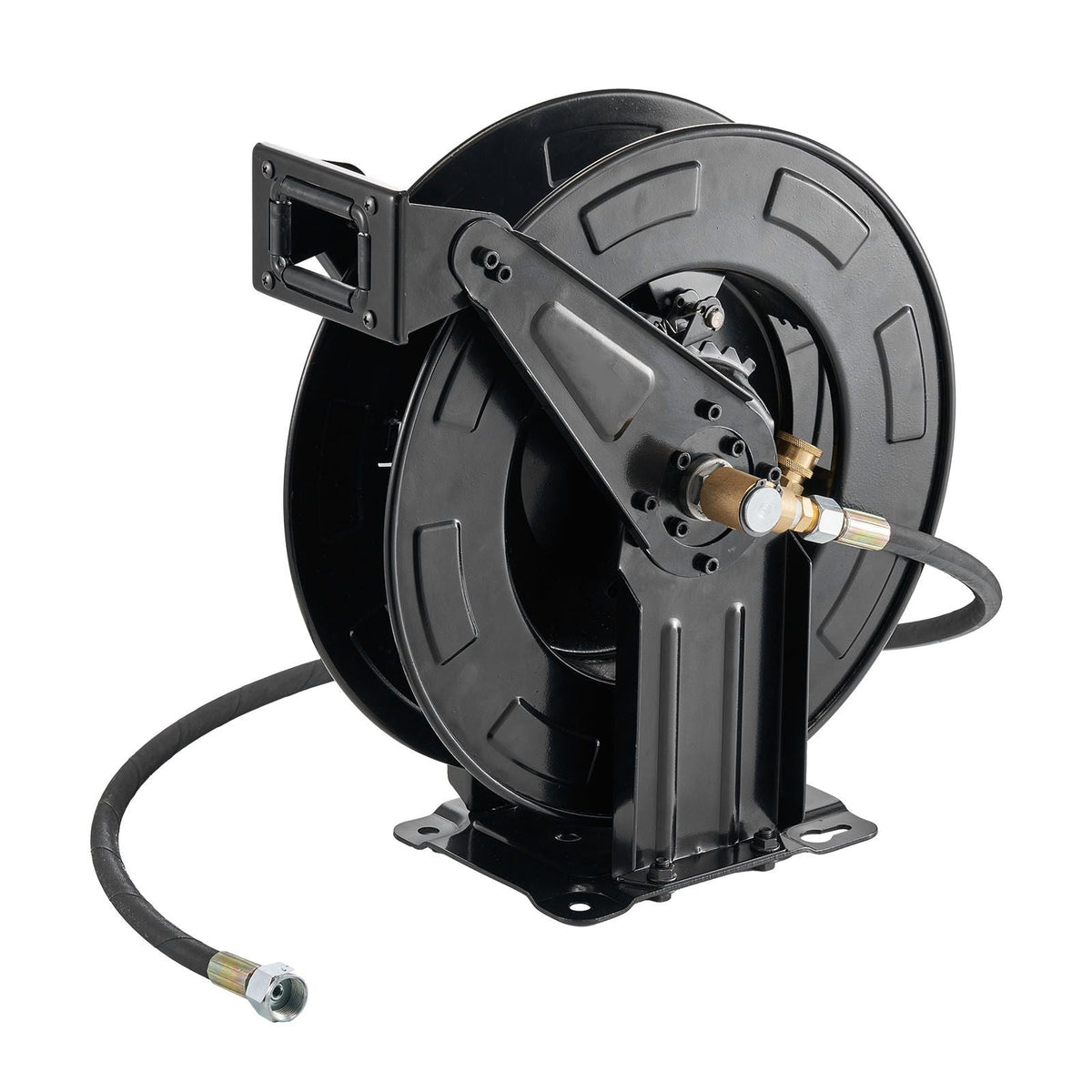 Pressure Washer Hose Reel, 50 ft x 3/8 inch Retractable Power Heavy-Duty Steel Washer Hose Reel, 4000PSI Max, Auto-Rewinding, Flexible Wall/Floor Mounted for Car Washing,Garden,Floor Cleaning