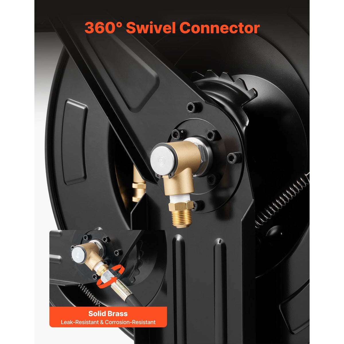 Pressure Washer Hose Reel, 50 ft x 3/8 inch Retractable Power Heavy-Duty Steel Washer Hose Reel, 4000PSI Max, Auto-Rewinding, Flexible Wall/Floor Mounted for Car Washing,Garden,Floor Cleaning