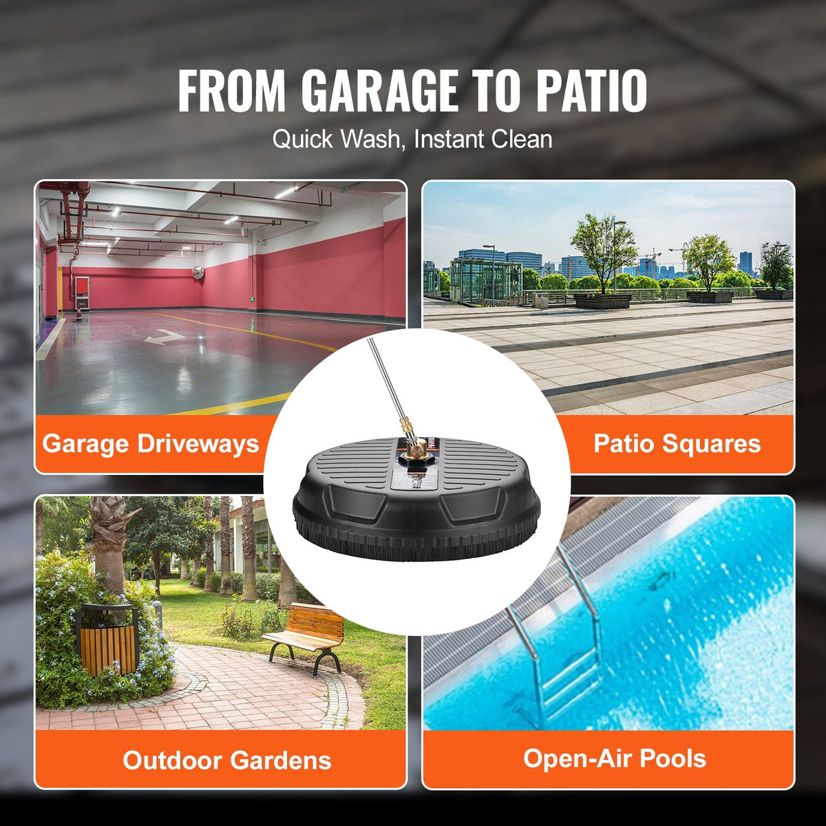 Pressure Washer Surface Cleaner Universal 15", Pressure Washer Attachment 4000 Max PSI with 2 Extension Wand, 1/4" Quick-Connect Connector Power Concrete Cleaner, For Floor Driveway, Patio