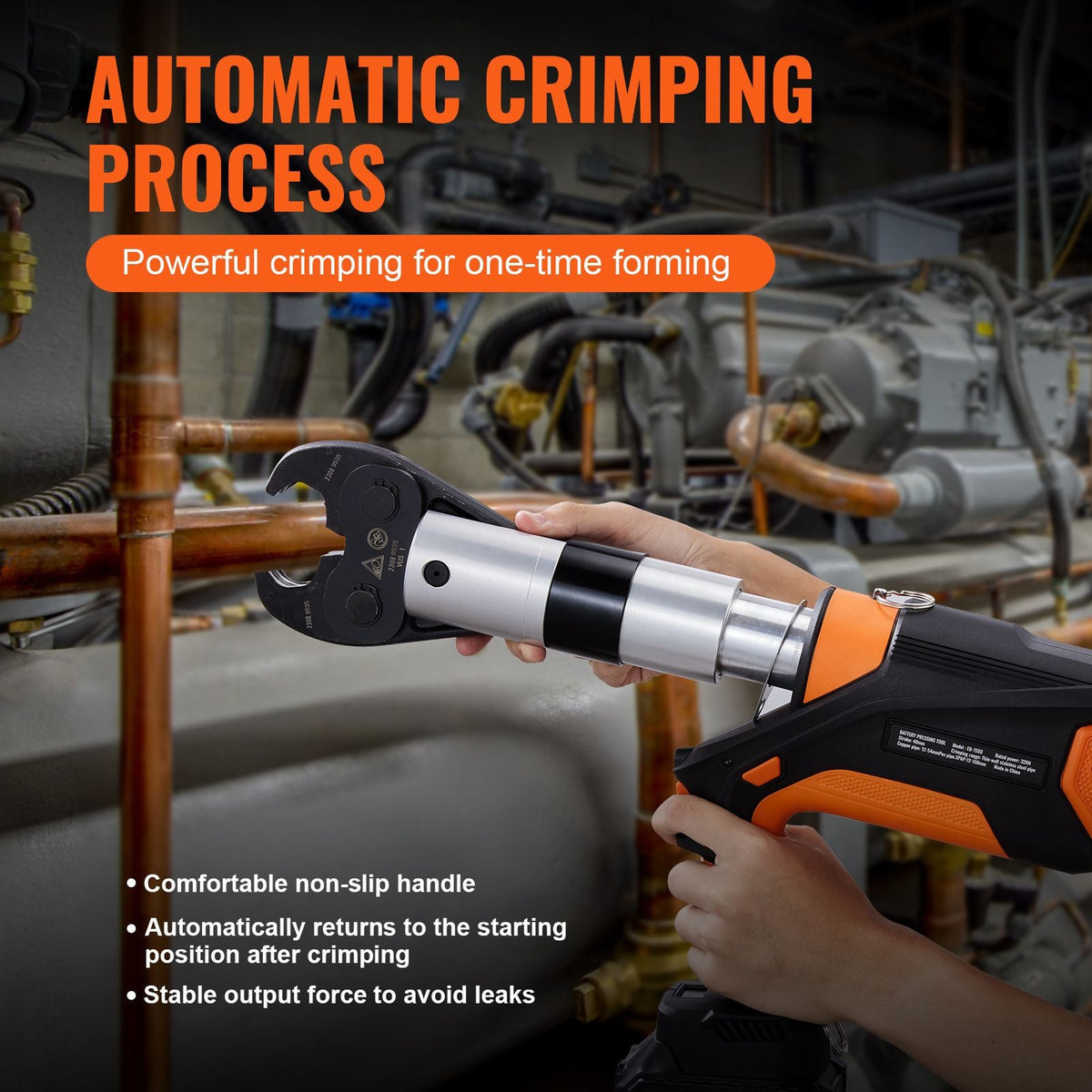 Professional 18V Cordless Pipe Crimper, suitable for 1/2"-2" Stainless Steel, Copper, PEX Tubing, features 360° Swivel, Brushless Motor & includes 6 Crimping Jaws