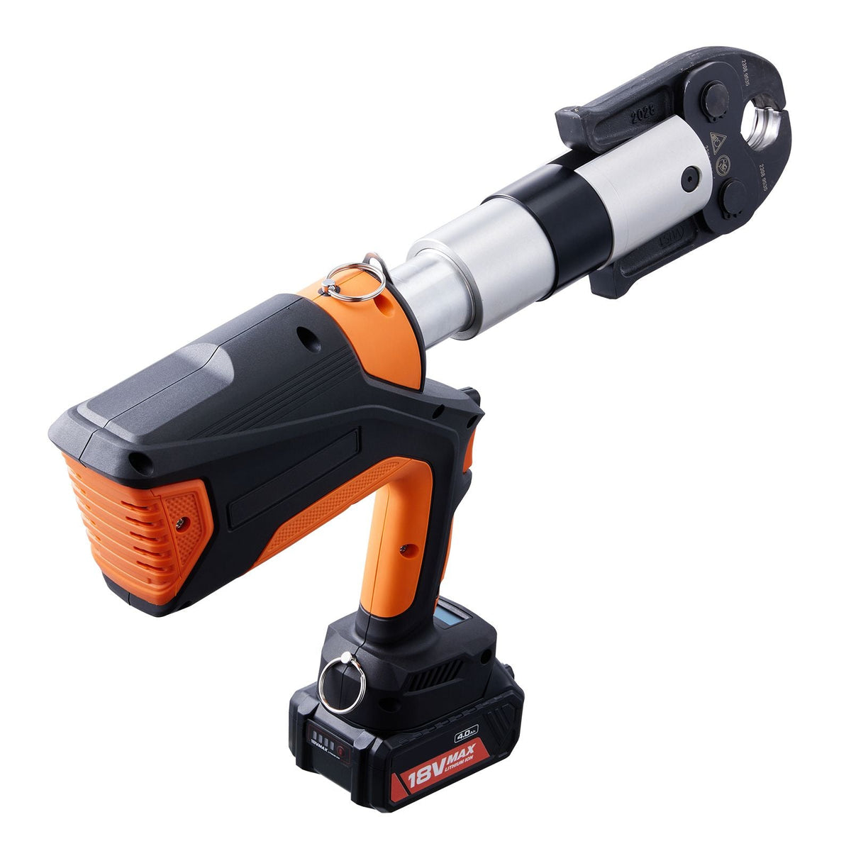 Professional 18V Cordless Pipe Crimper, suitable for 1/2"-2" Stainless Steel, Copper, PEX Tubing, features 360° Swivel, Brushless Motor & includes 6 Crimping Jaws