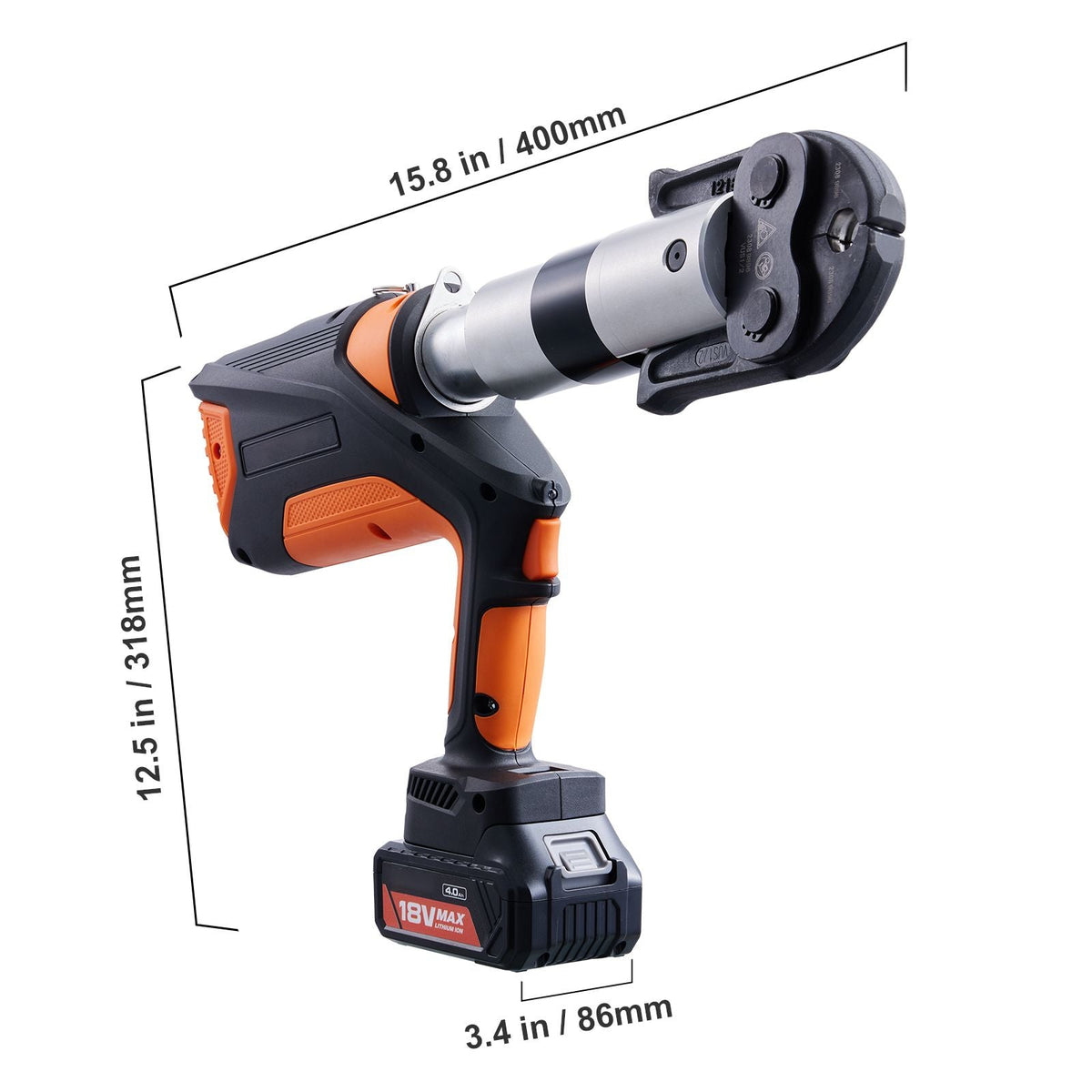 Professional 18V Cordless Pipe Crimper, suitable for 1/2"-2" Stainless Steel, Copper, PEX Tubing, features 360° Swivel, Brushless Motor & includes 6 Crimping Jaws
