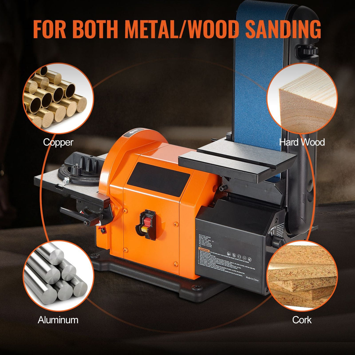 Professional Belt Sander, 6" Disc Sander and 4 x 36 in. Belt Sander with 5A Induction Motor Cast Aluminum Worktable for Woodworking, Metalworking