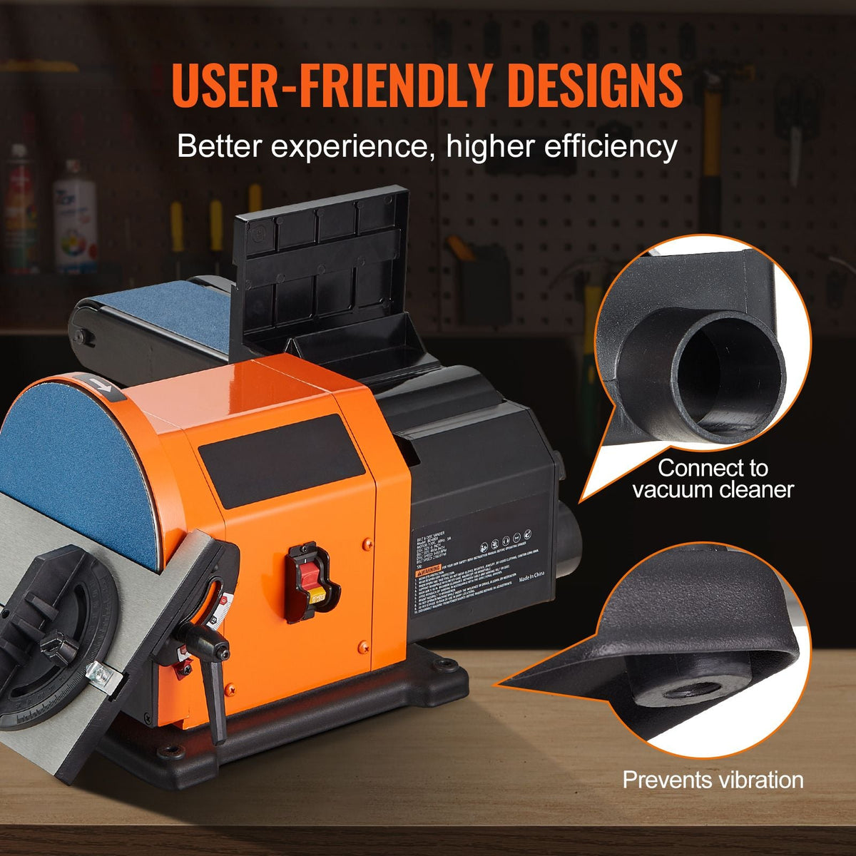 Professional Belt Sander, 6" Disc Sander and 4 x 36 in. Belt Sander with 5A Induction Motor Cast Aluminum Worktable for Woodworking, Metalworking