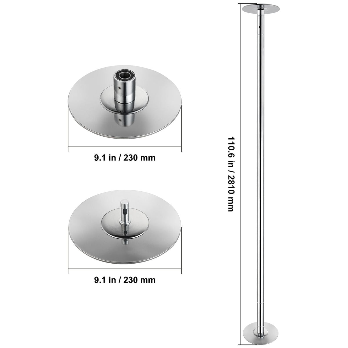 Professional Dancing Pole, Spinning Static Dancing Pole Kit, Portable Removable Pole, 45mm Heavy-Duty Stainless Steel Pole, Height Adjustable Fitness Pole, for Exercise Home Club Gym, Silver