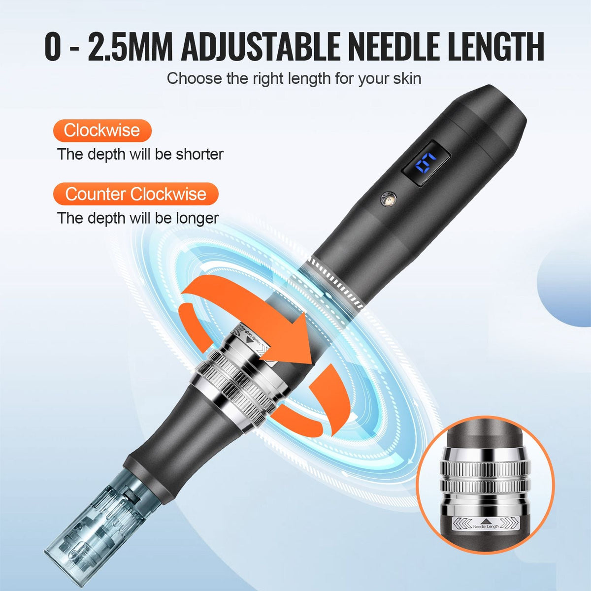 Professional Microneedling Pen, Electric Derma Pen with 22PCS Disposable Cartridges, 6 Variable Speed Skin Care Beauty Device with LCD Display and 0-2.5mm Adjustable Needle Length