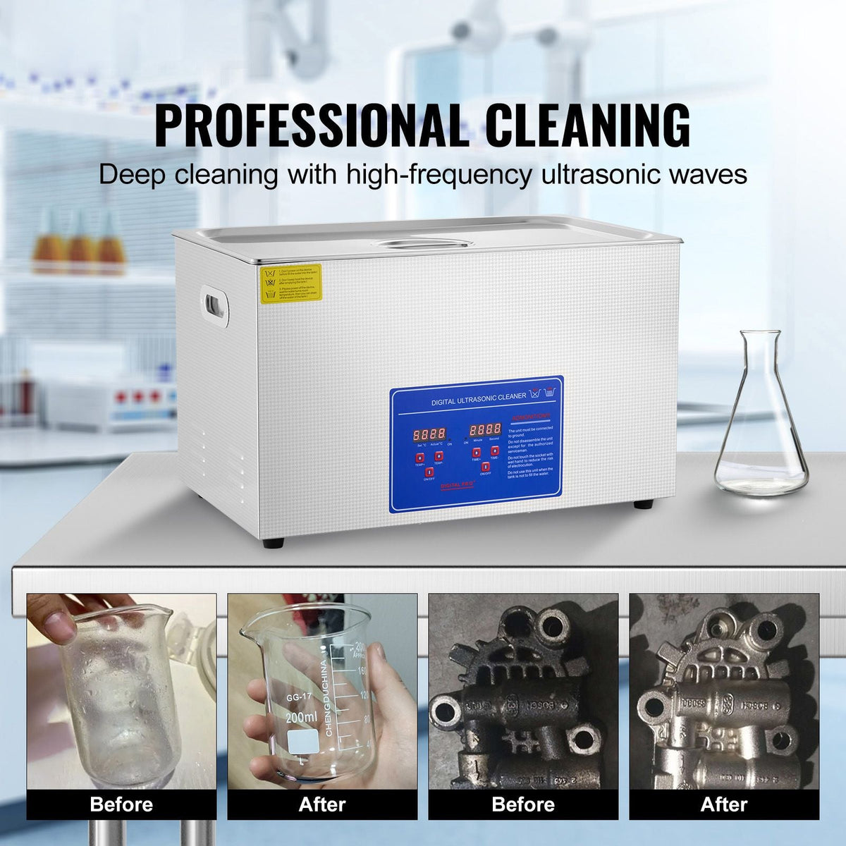Professional Ultrasonic Cleaner, 30 L Ultrasonic Jewelry Cleaner with Digital Timer & Heater, Stainless Steel Industrial Sonic Cleaner 40kHz for Glasses, Watches, Rings, Small Parts