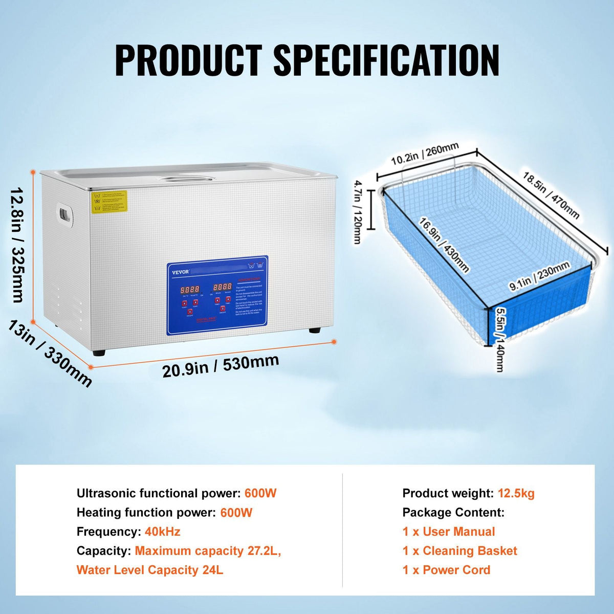 Professional Ultrasonic Cleaner, 30 L Ultrasonic Jewelry Cleaner with Digital Timer & Heater, Stainless Steel Industrial Sonic Cleaner 40kHz for Glasses, Watches, Rings, Small Parts