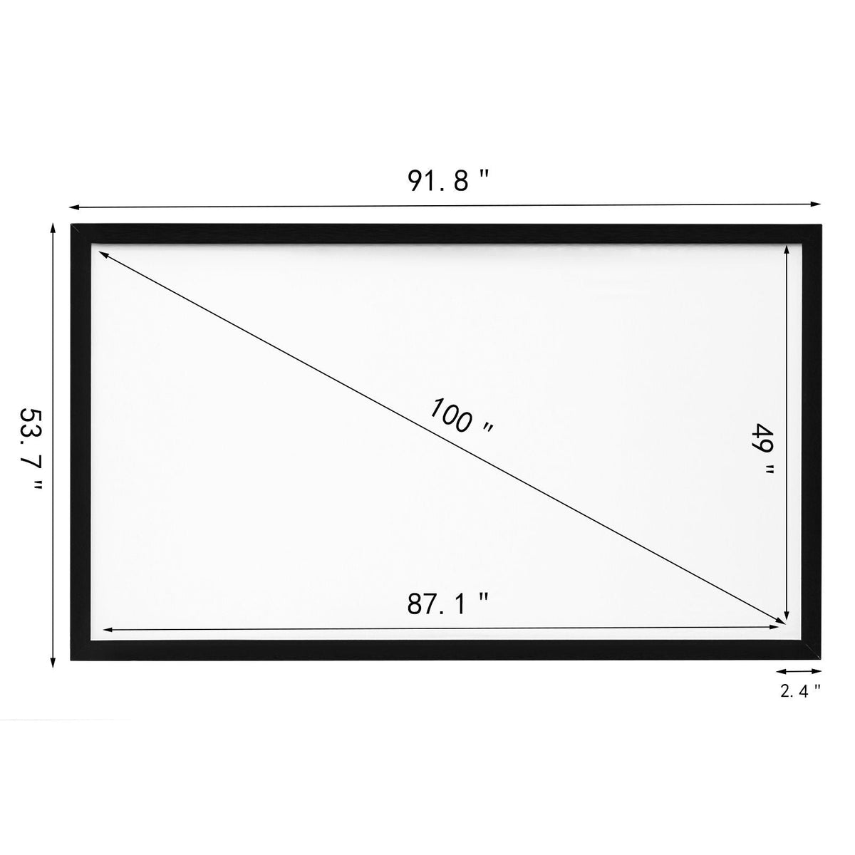 Projector Screen Fixed Frame 100inch Diagonal 16:9 4K HD Movie Projector Screen with Aluminum Frame Projector Screen Wall Mounted for Home Theater Office Use