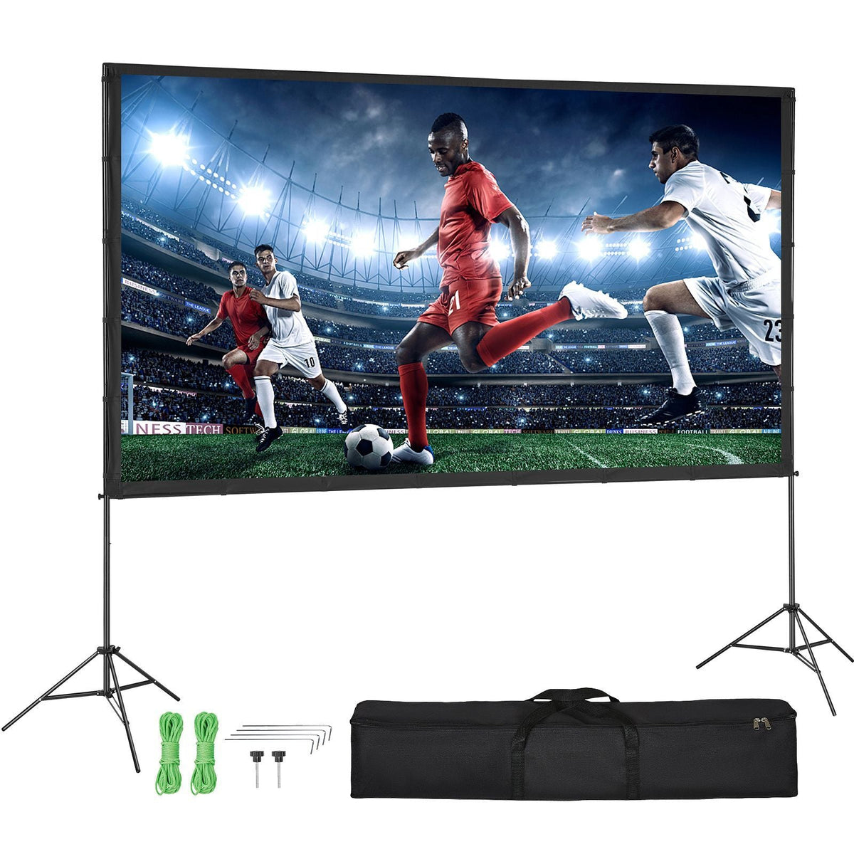 Projector Screen with Stand, 120 inch 16:9 4K 1080 HD Outdoor Movie Screen with Stand, Wrinkle-Free Projection Screen with Tripods and Carry Bag, for Home Theater Cinema Backyard Movie Night