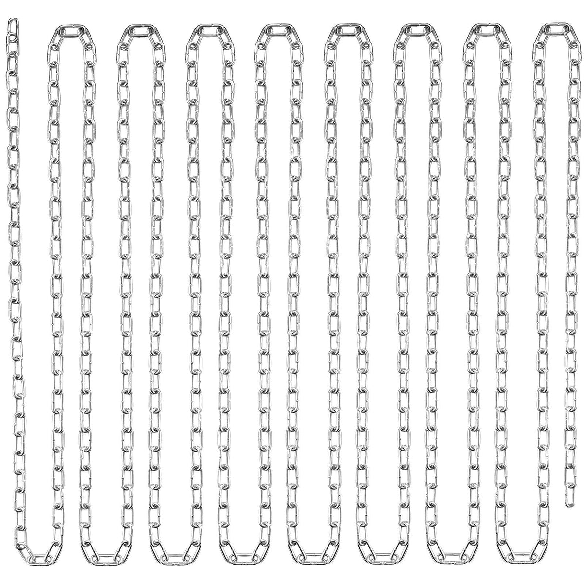 Proof Coil Chain, 1/8" x 33', 350 lbs Safe Working Load, Zinc Plated Proof Tested Coil Chain with Two Quick Links, Galvanized Carbon Steel Link Chain for Towing, Hanging, Camping, Pet Towing