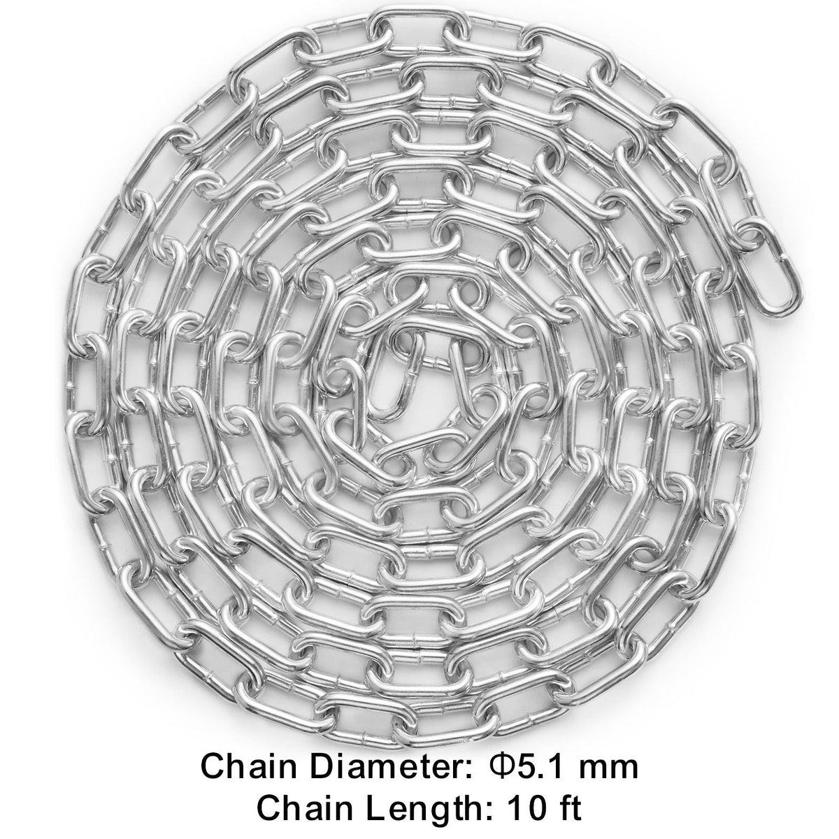 Proof Coil Chain, 3/16" x 10', 1100 lbs Safe Working Load, Zinc Plated Proof Tested Coil Chain with Two Quick Links, Galvanized Carbon Steel Link Chain for Towing, Hanging, Camping, Pet Towing