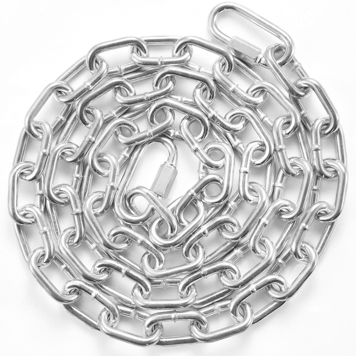 Proof Coil Chain, 5/16" x 6', 1980 lbs Safe Working Load, Zinc Plated Proof Tested Coil Chain with Two Quick Links, Galvanized Carbon Steel Link Chain for Towing, Hanging, Camping, Pet Towing