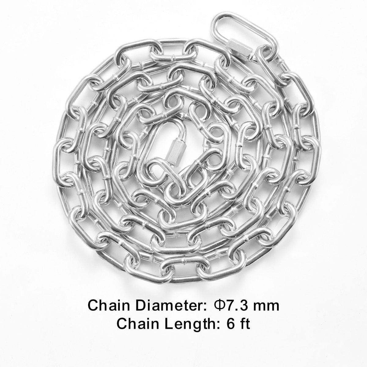 Proof Coil Chain, 5/16" x 6', 1980 lbs Safe Working Load, Zinc Plated Proof Tested Coil Chain with Two Quick Links, Galvanized Carbon Steel Link Chain for Towing, Hanging, Camping, Pet Towing