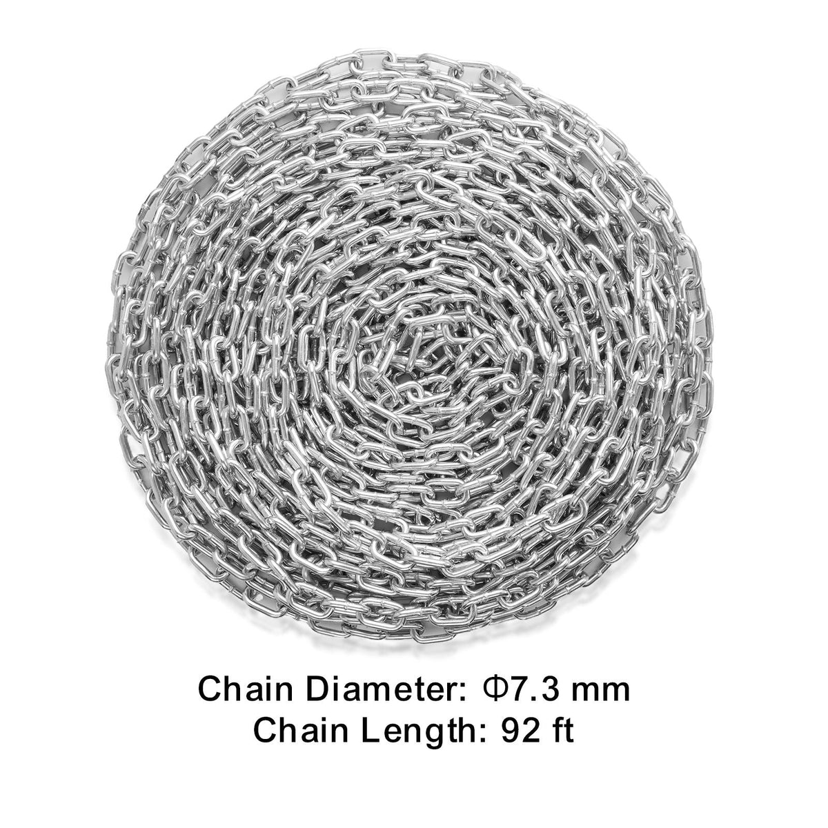 Proof Coil Chain, 5/16" x 92', 1667 lbs Safe Working Load, Zinc Plated Proof Tested Coil Chain with Two Quick Links, Galvanized Carbon Steel Link Chain for Towing, Hanging, Camping, Pet Towing