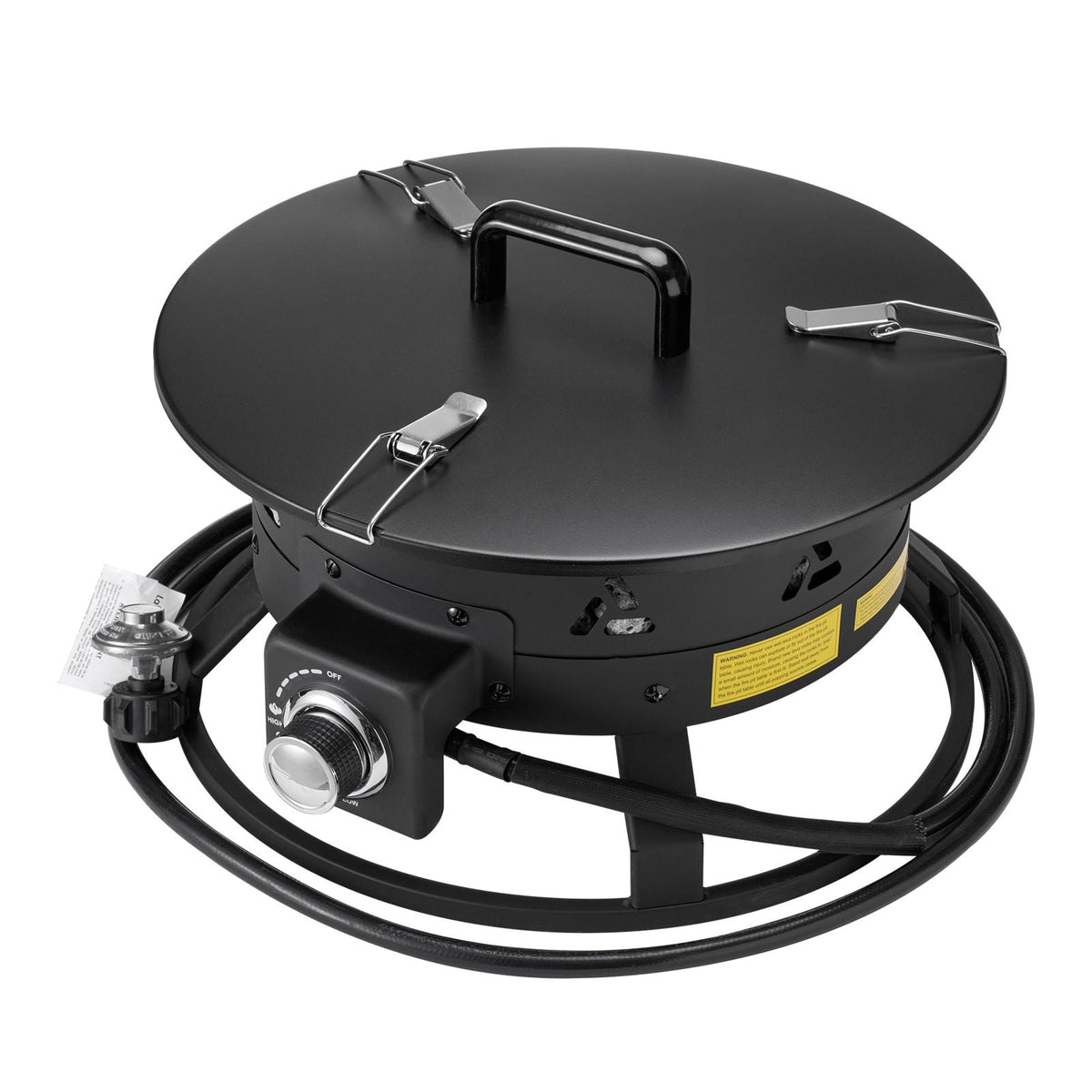 Propane Fire Pit, 19-Inch Diameter Outdoor Portable Gas Fire Pit with Cover & Lava Rocks, Adjustable Flame Height Camping Firepit for Heating, Lighting, Gathering, 58,000 BTU, Black