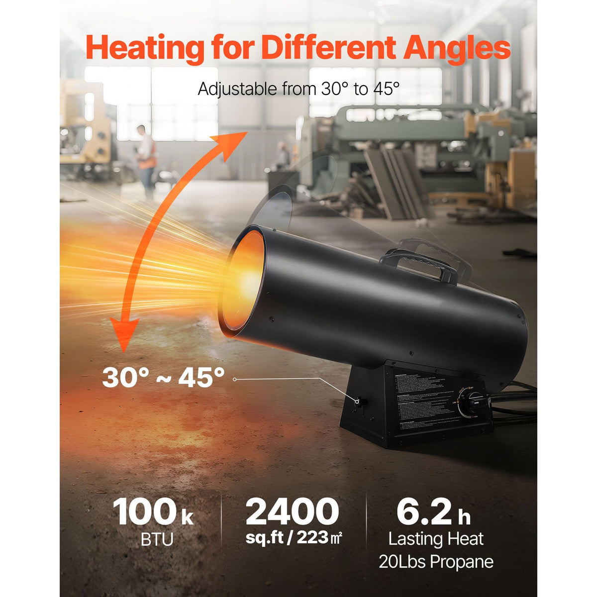 Propane Heater, 100000BTU Forced Air Propane Heater with Stepless Temp Settings & security Protection, Portable Garage/Shop Barrel Heater for Garages, Job Sites,Indoor/Outdoor