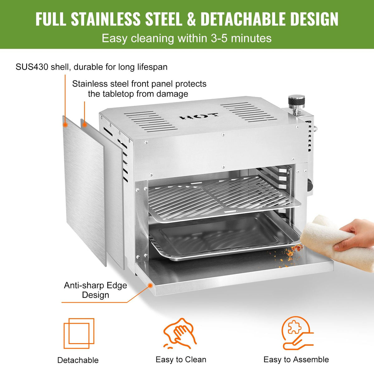 Propane Steak Grill, Portable Infrared Broiler, 1500 Fahrenheit Stainless Steel Barbecue Infrared Grill with 6-Tier Adjustable Rack, Steak Cooker Machine for BBQ, Toast, Grill, Outdoor Picnic