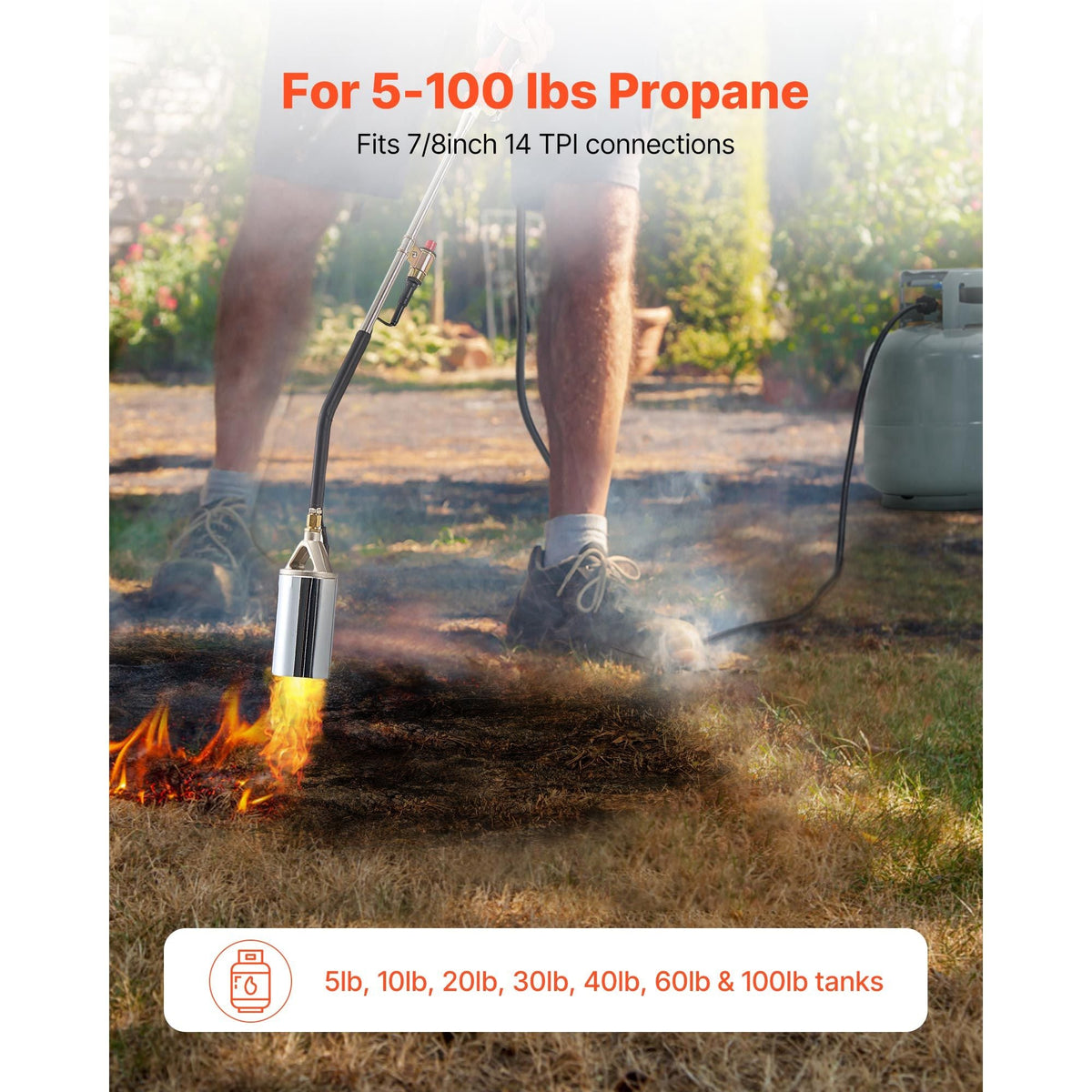 Propane Torch Weed Burner, High Output 2,400,000 BTU with 10 ft Hose, Heavy Duty Blow Torch with Adjustable Flame and Turbo Trigger Push Button Igniter, Flamethrower Kit for Garden Ice Snow Road