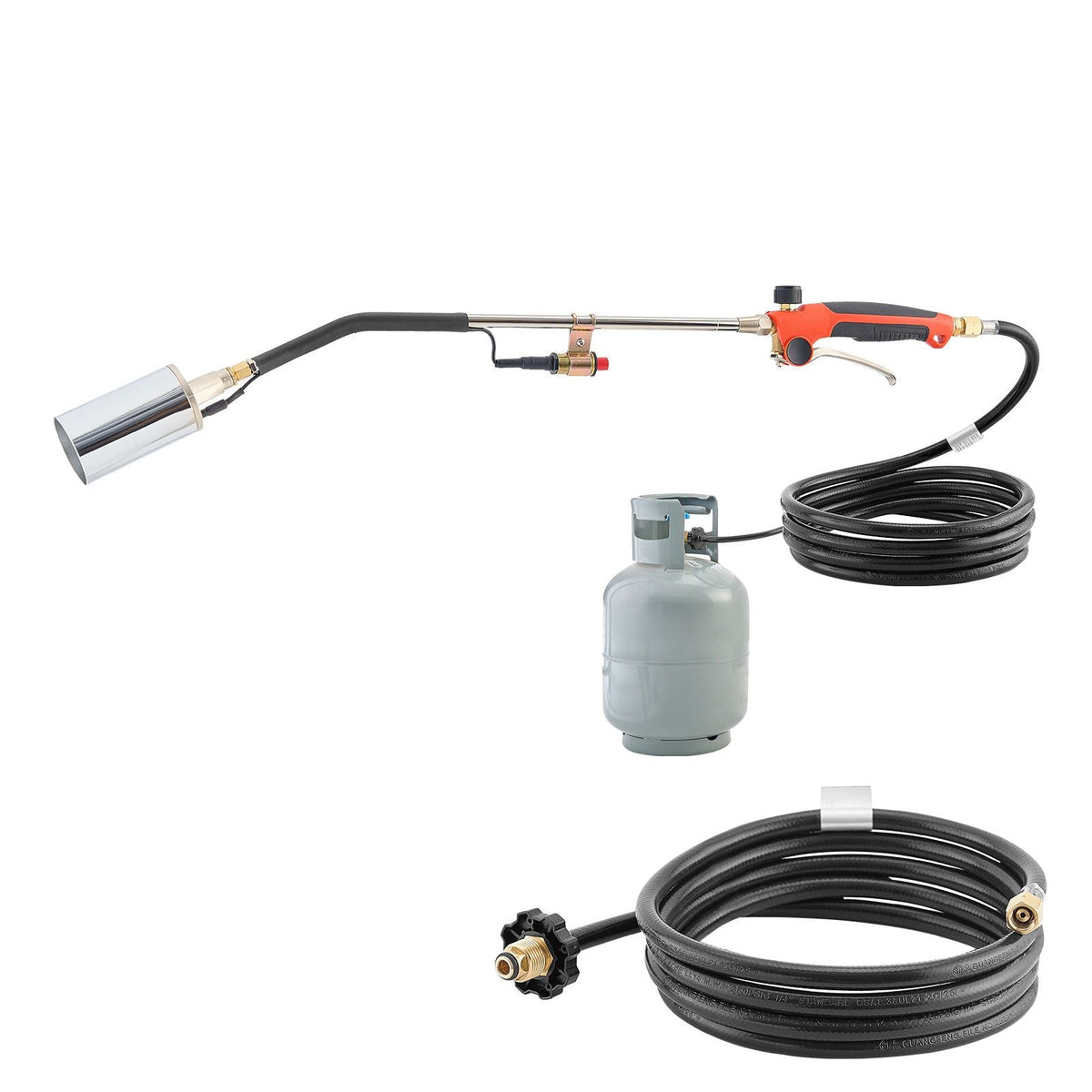 Propane Torch Weed Burner, High Output 2,400,000 BTU with 10 ft Hose, Heavy Duty Blow Torch with Adjustable Flame and Turbo Trigger Push Button Igniter, Flamethrower Kit for Garden Ice Snow Road