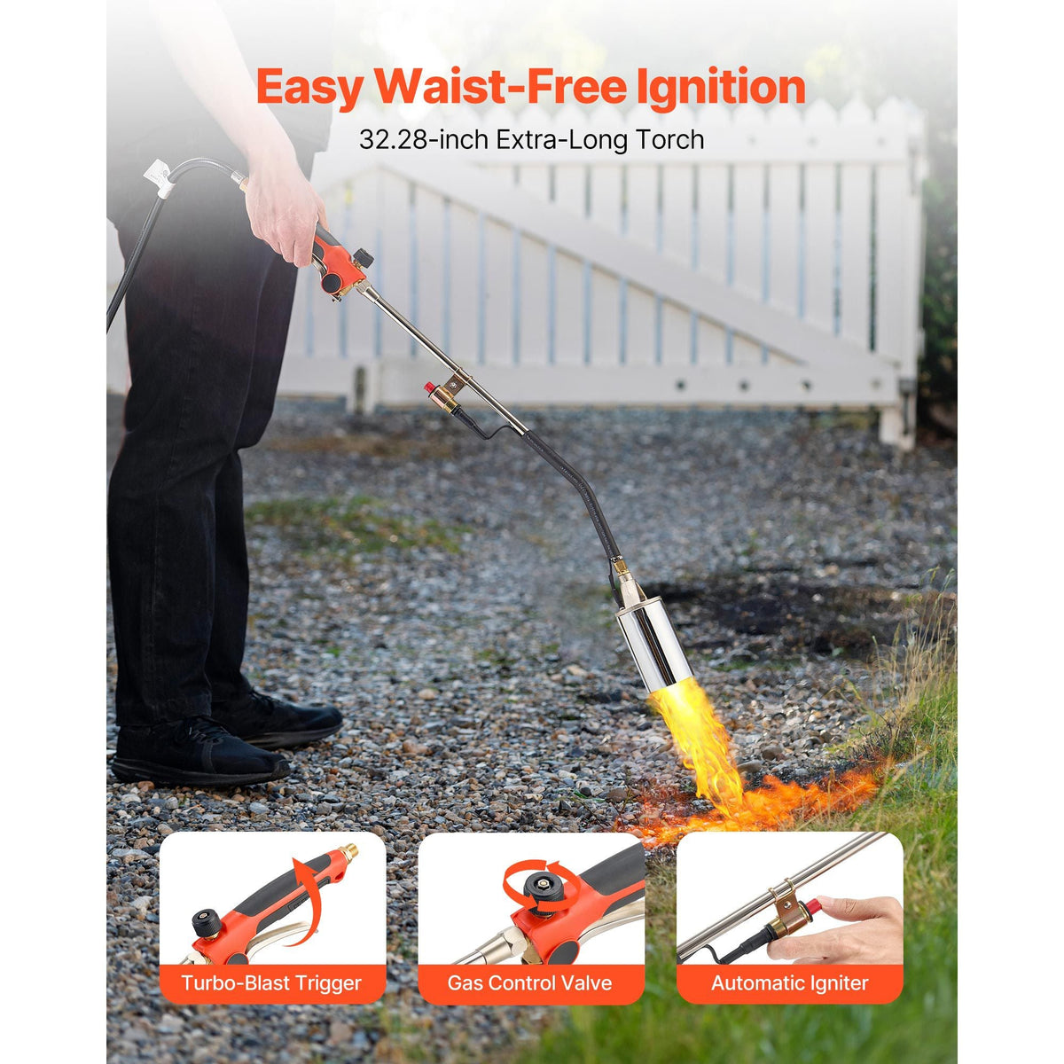 Propane Torch Weed Burner, High Output 2,400,000 BTU with 10 ft Hose, Heavy Duty Blow Torch with Adjustable Flame and Turbo Trigger Push Button Igniter, Flamethrower Kit for Garden Ice Snow Road