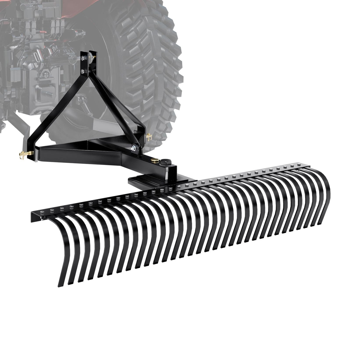 Pull-Behind Thatch Remover, 60" Width, Equipped with 32 Durable Steel Prongs, Tractor-Compatible 3-Point Hitch Garden Rake, Ideal for Soil Preparation and Grass Maintenance