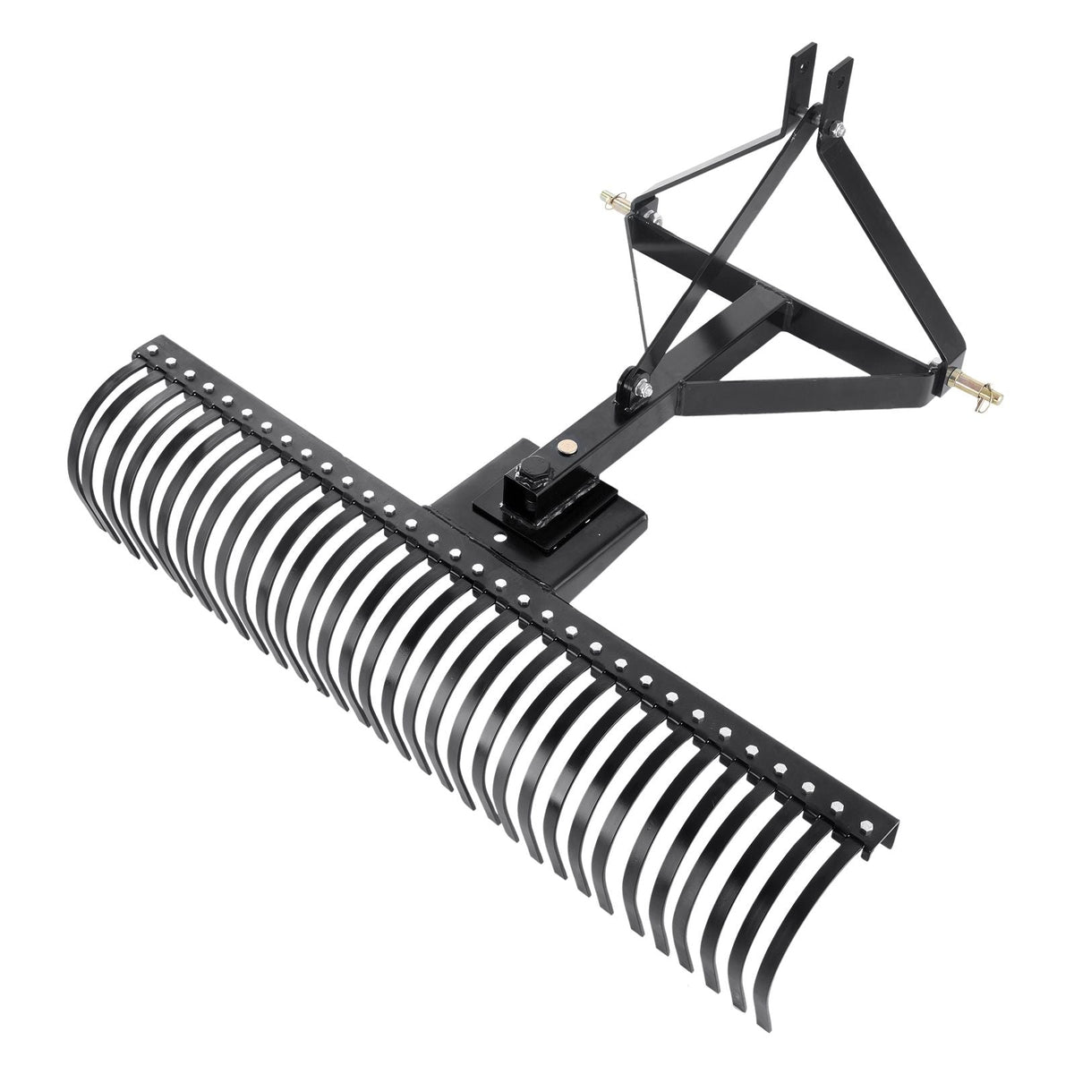 Pull-Behind Thatch Remover, 60" Width, Equipped with 32 Durable Steel Prongs, Tractor-Compatible 3-Point Hitch Garden Rake, Ideal for Soil Preparation and Grass Maintenance