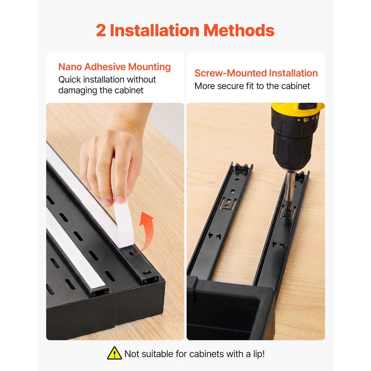 Pull Out Cabinet Organizer, 2 Pack Expandable Width (12.2"-18.9"), 20.47" Deep Pull Out Drawers for Cabinets, Sliding Drawer for Kitchen Pantry Cabinet Organizer with Nano Adhesive Strips, Black