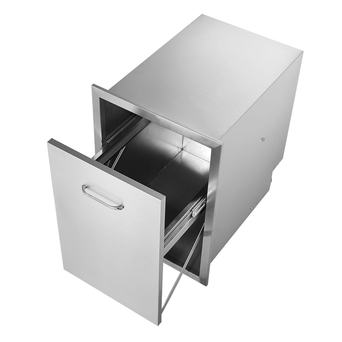 Pull Out Trash Drawer 17.7x22.8 Inch Raised Style Trash Bin with Pull-Out Tray Stainless Steel Trash Drawer with Handle for Outdoor Kitchen BBQ Island, Trash Can Not Included