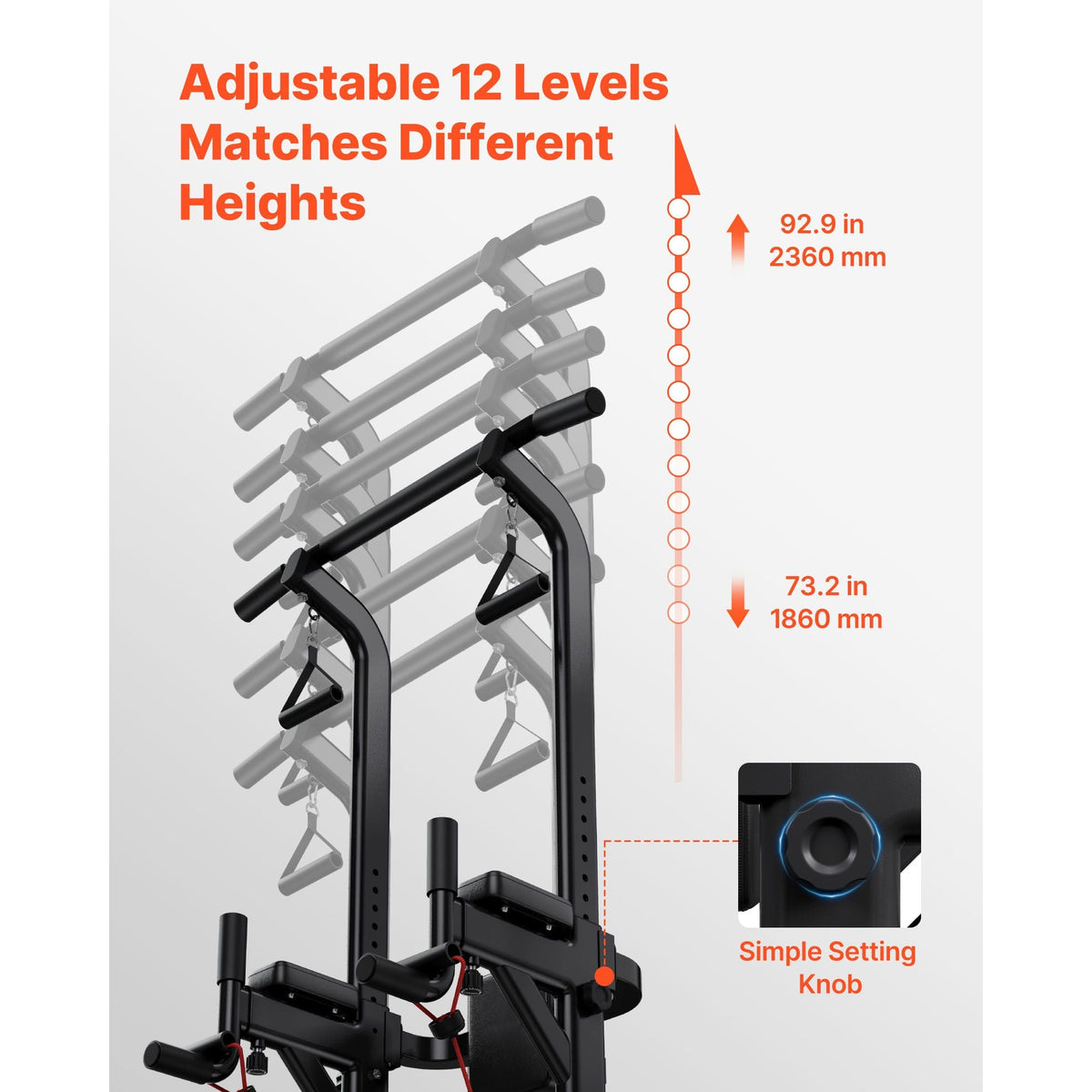 Pull Up Bar, 330 LBS Power Tower Dip Station, Workout Dip Station with H-Shaped Stable Base & Back Pad, Adjustable 12 Level Height Free Standing Chin Up Bar for Back, 4-Level Adjustable Back Pad