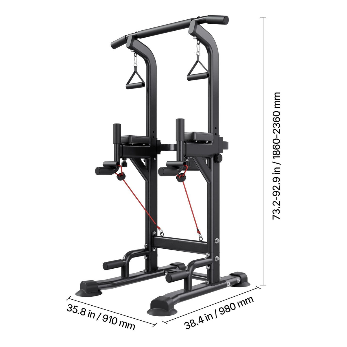 Pull Up Bar, 330 LBS Power Tower Dip Station, Workout Dip Station with H-Shaped Stable Base & Back Pad, Adjustable 12 Level Height Free Standing Chin Up Bar for Back, 4-Level Adjustable Back Pad