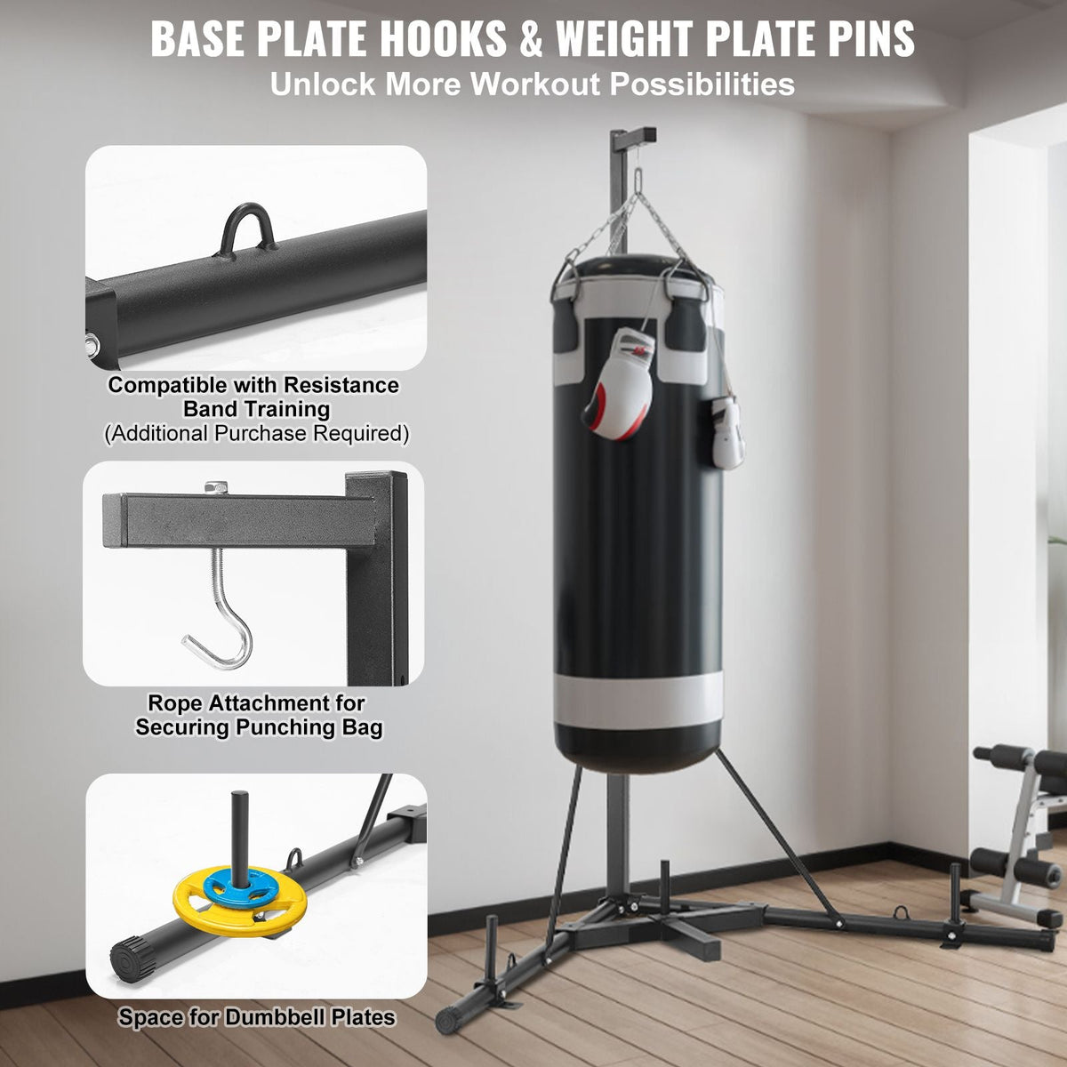 Punching Bag Stand, Steel Heavy Duty Workout Training Equipment, Adjustable Height Boxing Punching Stand with Weighted Base, Holds Up to 143 lbs, Freestanding Sandbag Rack for Home Gym Fitness