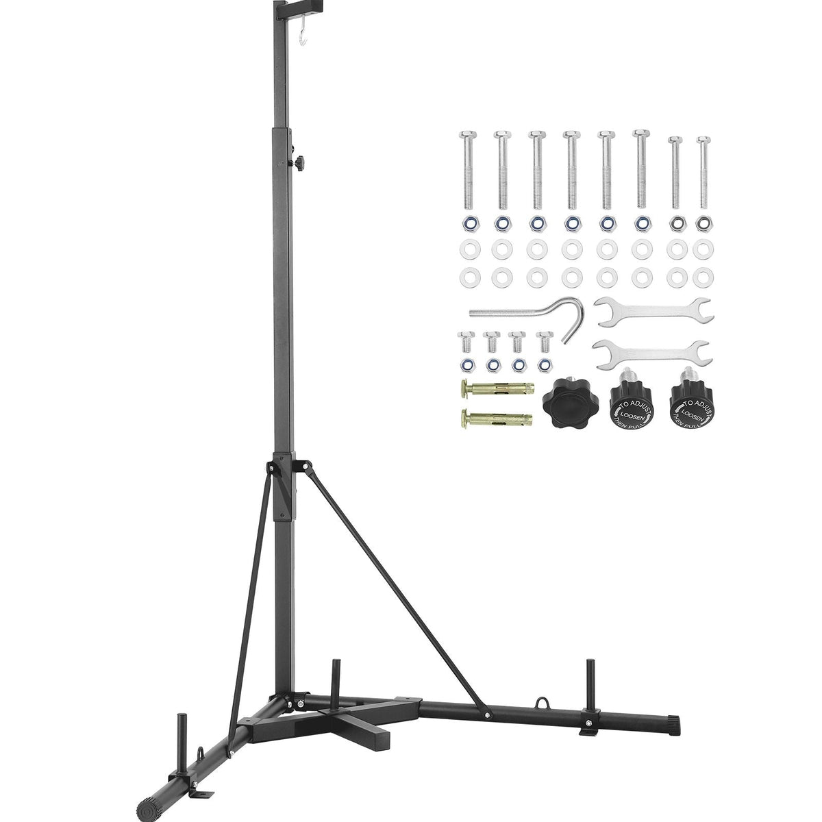 Punching Bag Stand, Steel Heavy Duty Workout Training Equipment, Adjustable Height Boxing Punching Stand with Weighted Base, Holds Up to 143 lbs, Freestanding Sandbag Rack for Home Gym Fitness
