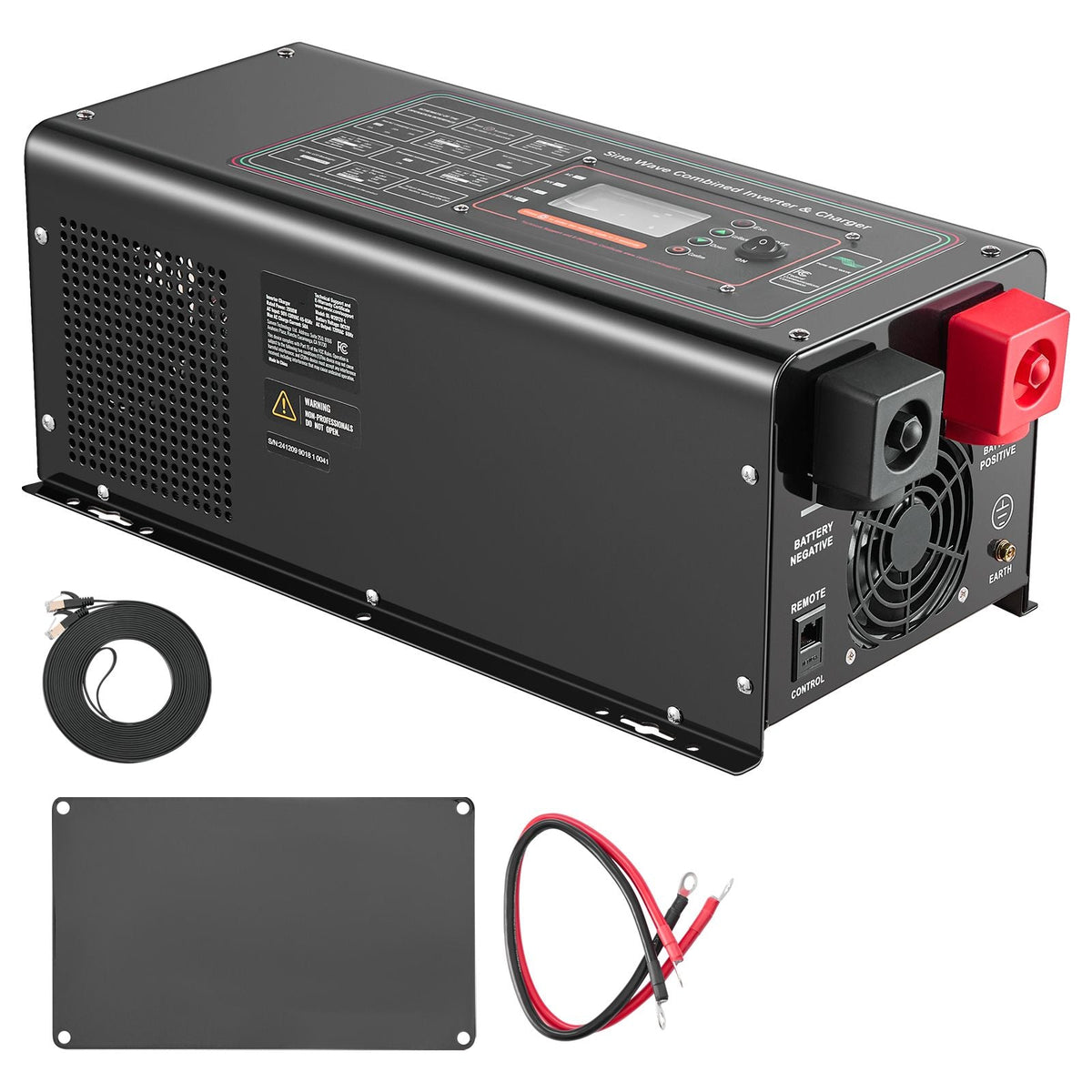 Pure Sine Wave Inverter Charger, 2000 Watt, DC 12V to AC 120V Power Inverter with LCD Display, Remote Control, Solar Inverter for Off-Grid Solar RV Boat Home, Compatible with Various Batteries