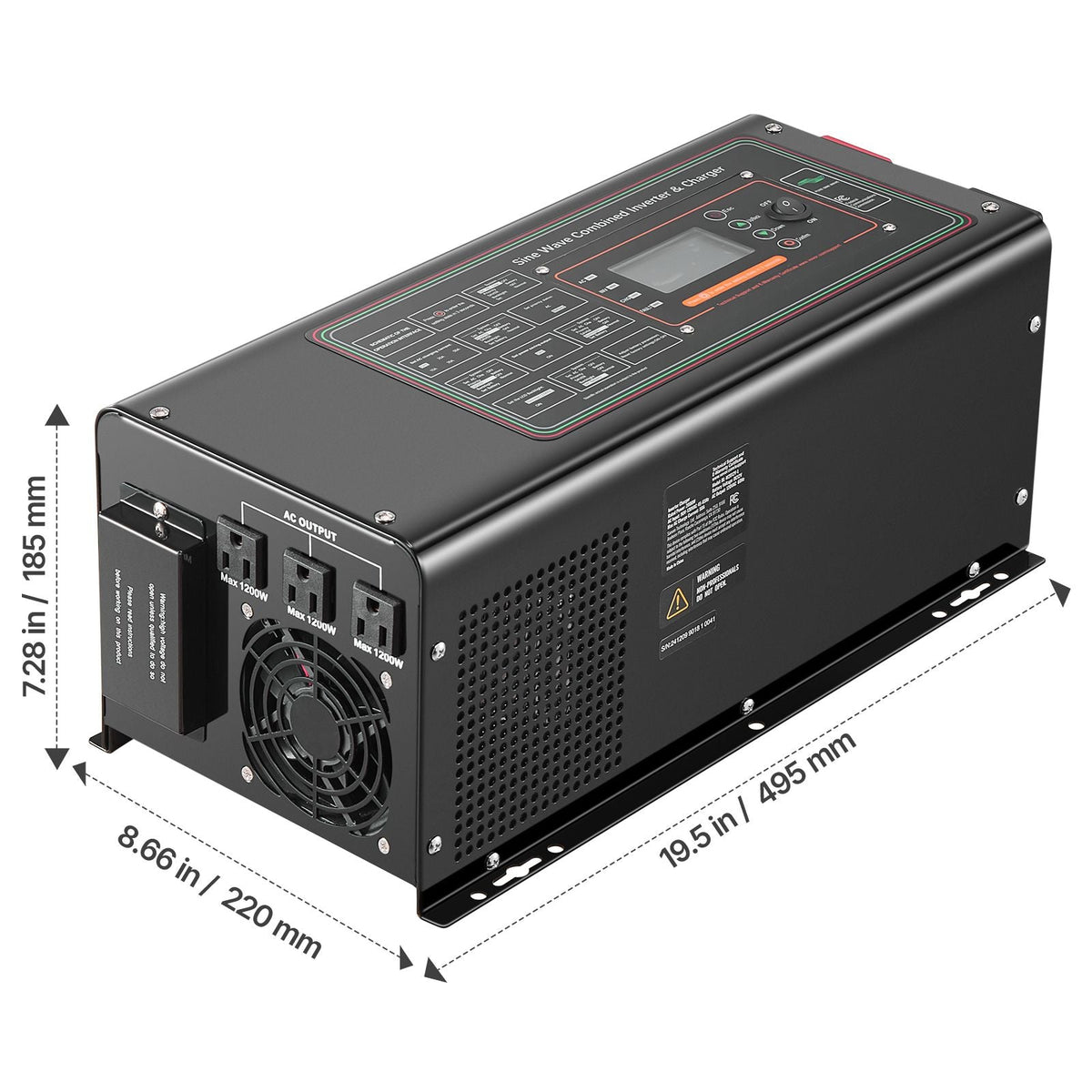 Pure Sine Wave Inverter Charger, 2000 Watt, DC 12V to AC 120V Power Inverter with LCD Display, Remote Control, Solar Inverter for Off-Grid Solar RV Boat Home, Compatible with Various Batteries