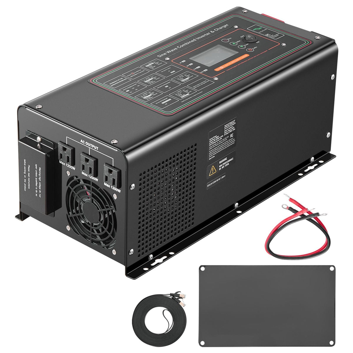 Pure Sine Wave Inverter Charger, 2000 Watt, DC 12V to AC 120V Power Inverter with LCD Display, Remote Control, Solar Inverter for Off-Grid Solar RV Boat Home, Compatible with Various Batteries
