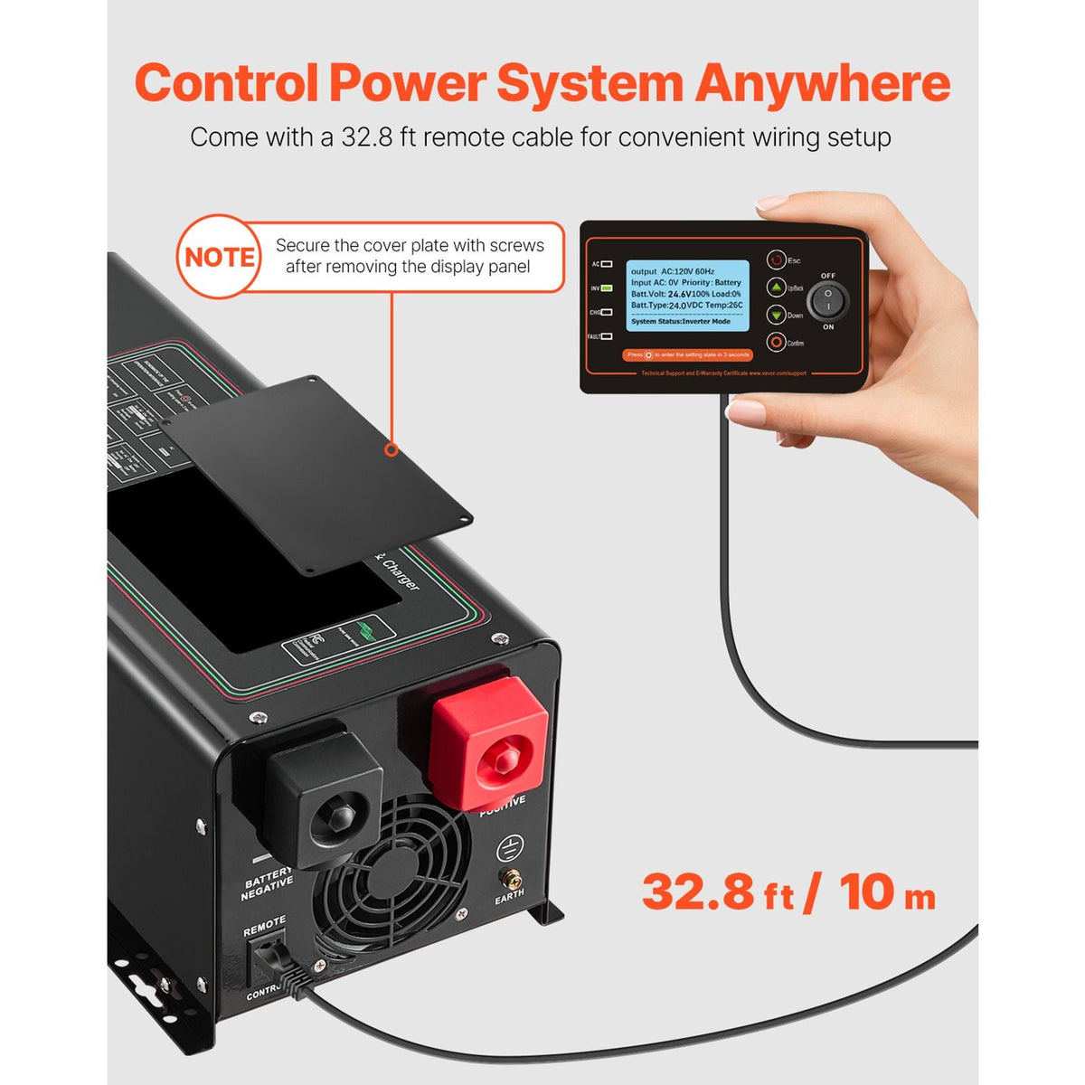Pure Sine Wave Inverter Charger, 2000 Watt, DC 12V to AC 120V Power Inverter with LCD Display, Remote Control, Solar Inverter for Off-Grid Solar RV Boat Home, Compatible with Various Batteries