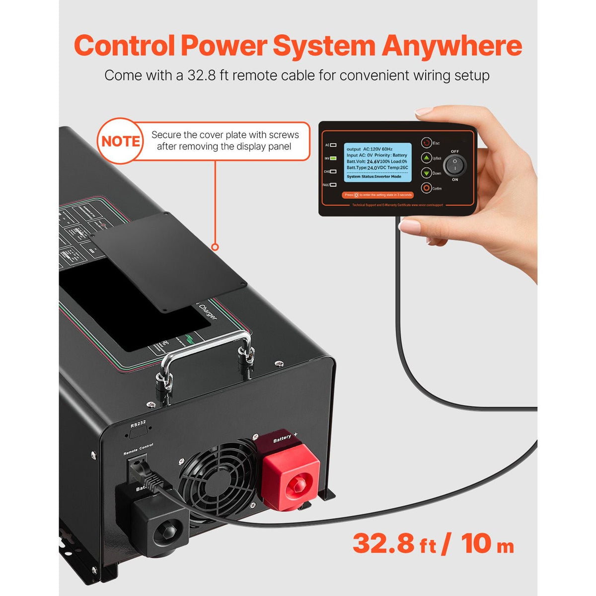 Pure Sine Wave Inverter Charger, 5000 Watt, DC 24V to AC 120V Power Inverter with LCD Display, Remote Control, Solar Inverter for Off-Grid Solar RV Boat Home, Compatible with Various Batteries