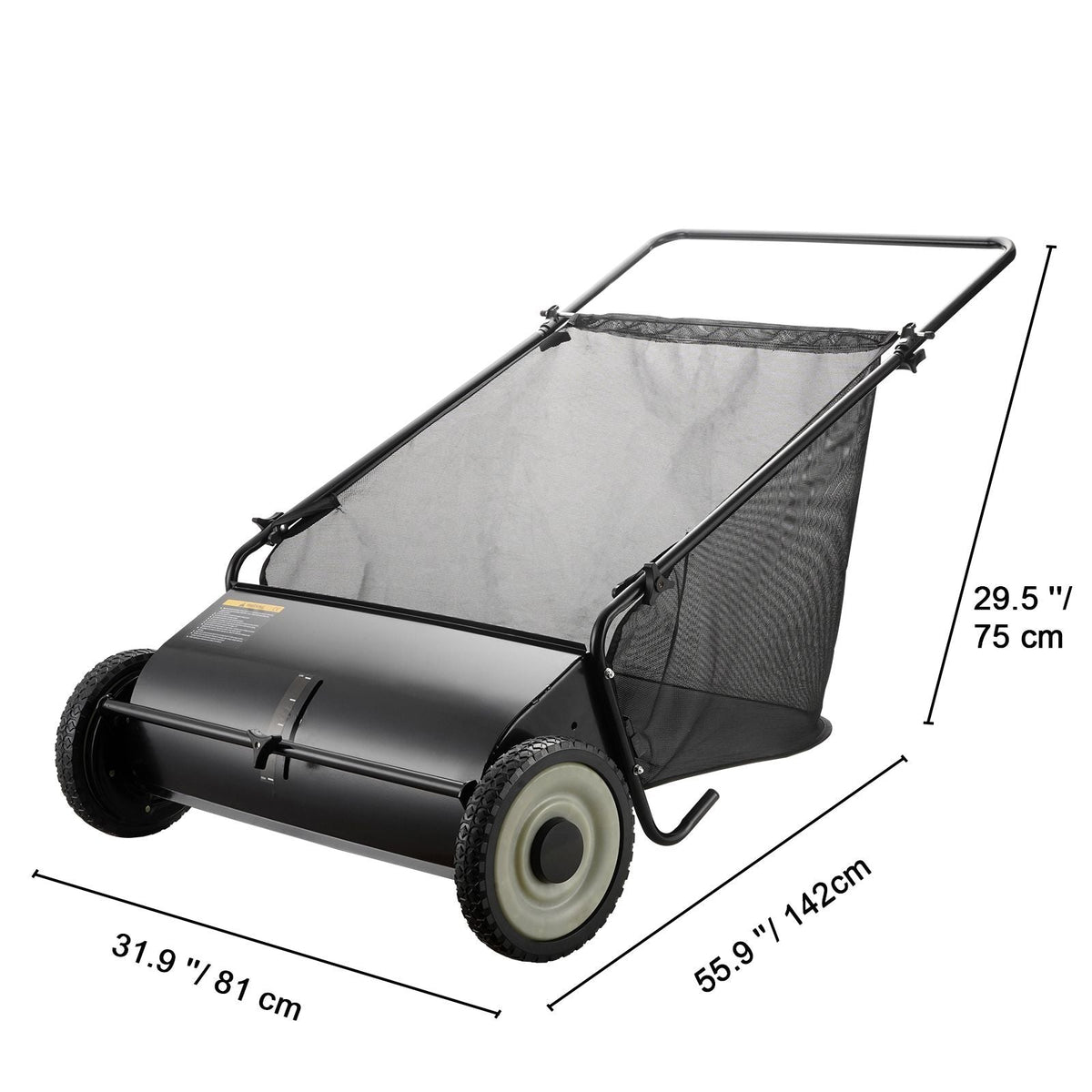 Push Lawn Sweeper, 26-inch Leaf & Grass Collector, Strong Rubber Wheels & Heavy Duty Thickened Steel, Durable to Use with Large Capacity 7 cu. ft. Mesh Collection Hopper Bag, 4 Spinning Brushes