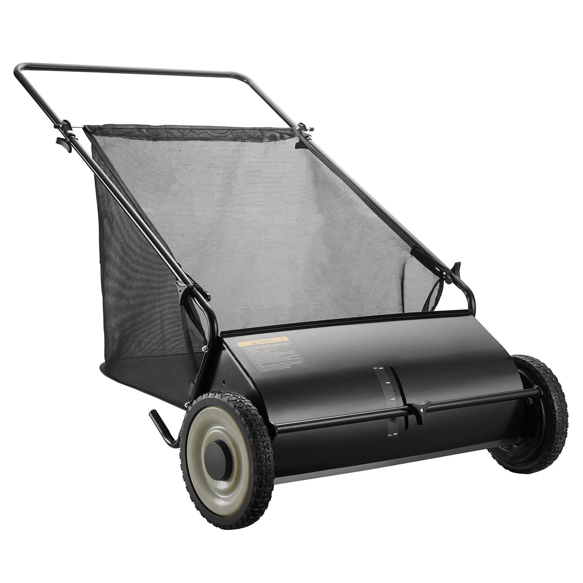 Push Lawn Sweeper, 26-inch Leaf & Grass Collector, Strong Rubber Wheels & Heavy Duty Thickened Steel, Durable to Use with Large Capacity 7 cu. ft. Mesh Collection Hopper Bag, 4 Spinning Brushes