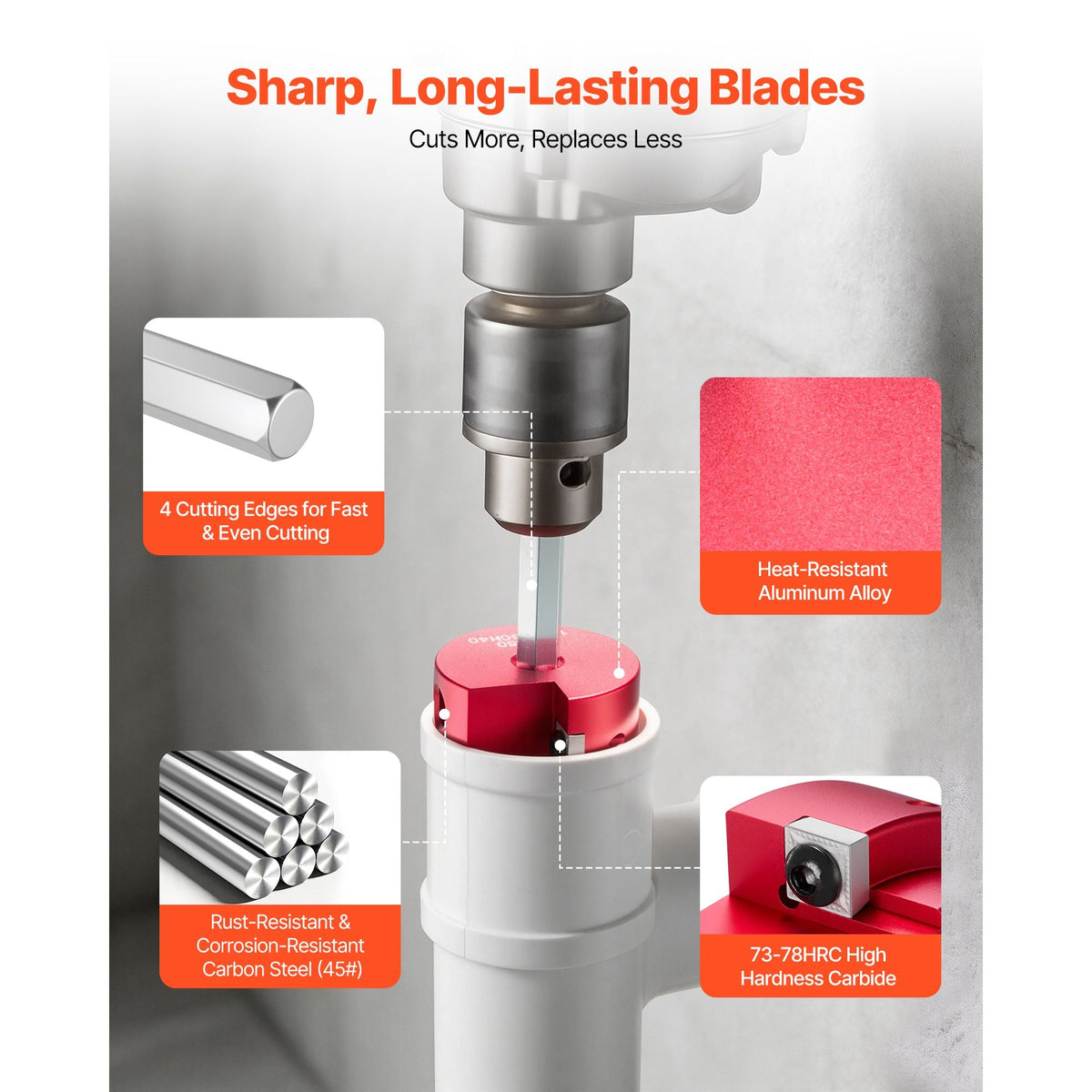 PVC Pipe Reamer Kit, 9-Piece, PVC Fitting Socket Saver, Includes 1/2", 3/4", 1", 1-1/4", 1-1/2", 2", 2-1/2", 3", 4", Fits Standard 1/2" Drills, Plumbing Tool Kit for SCH40 ABS CPVC Drain Pipes