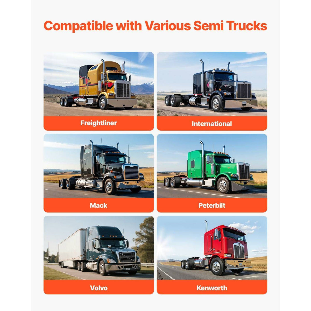 Quarter Fenders for Semi Trucks, 24" x 24" Semi Truck Fenders with Tube Bracket and Mounting Hardware, 1 Pair Right & Left Quarter Fender Set, Fit for Freightliner, Peterbilt, Kenworth