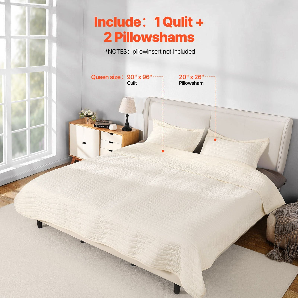 Queen Quilt Set, 3-Piece Lightweight Comforter, Microfiber Queen Size Bedding Set, Beige Bedspreads with 1 Quilt and 2 Pillow Shams, Lightweight Bedspread Coverlet Bedding Set, for All Season