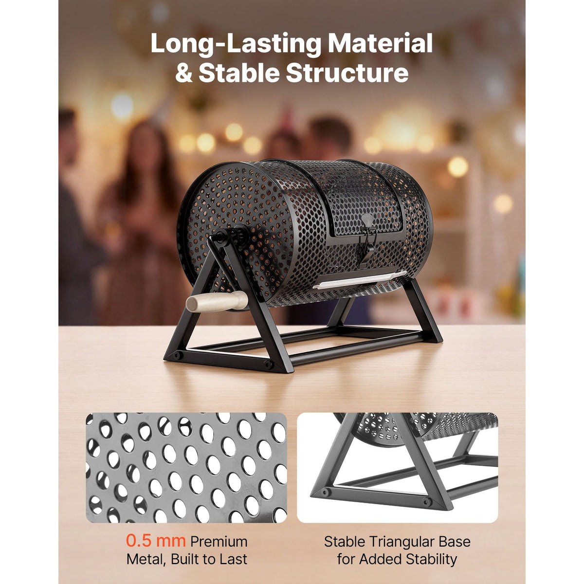 Raffle Ticket Spinner, 11.6" x 6.6" Holds 2500 Tickets or 100 Ping Pong Balls, Raffle Drum Lottery Spinning Cage with Reinforced Handle, Stable Triangular Stand, for Events and Gatherings, Black