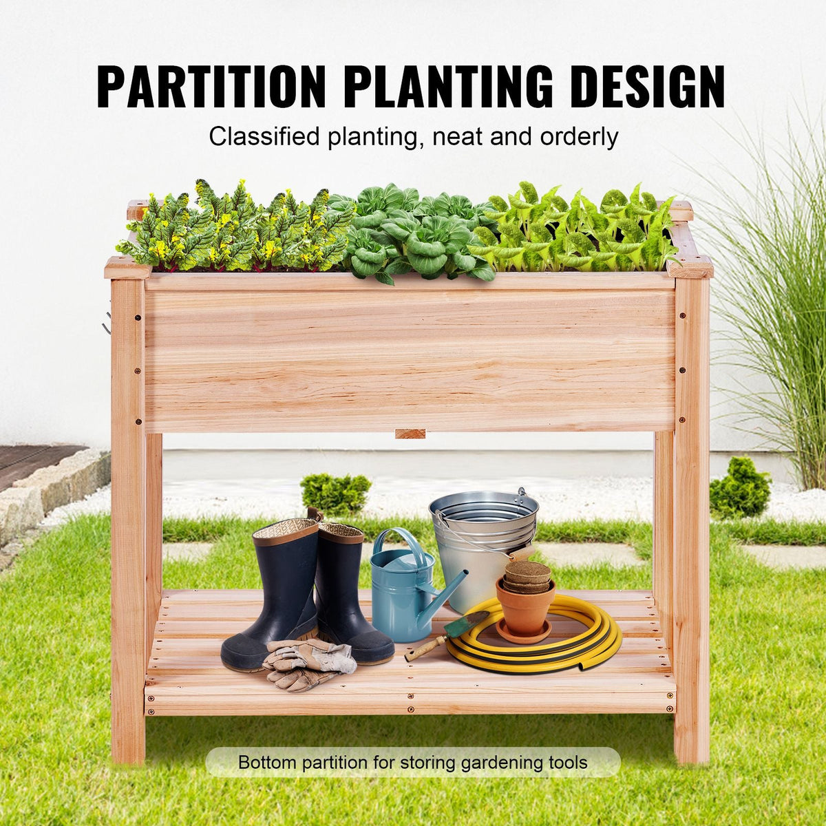 Raised Garden Bed, 34 x 18 x 30 in Wooden Planter Box, Elevated Outdoor Planting Boxes with Legs, for Growing Flowers/Vegetables/Herbs in Backyard/Garden/Patio/Balcony, Burlywood