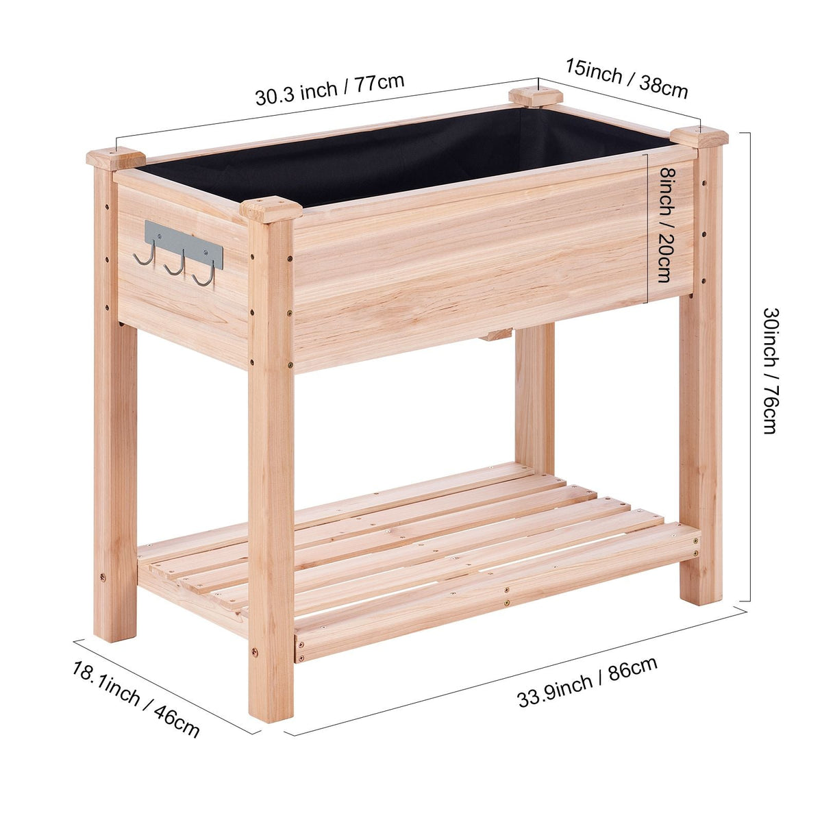 Raised Garden Bed, 34 x 18 x 30 in Wooden Planter Box, Elevated Outdoor Planting Boxes with Legs, for Growing Flowers/Vegetables/Herbs in Backyard/Garden/Patio/Balcony, Burlywood