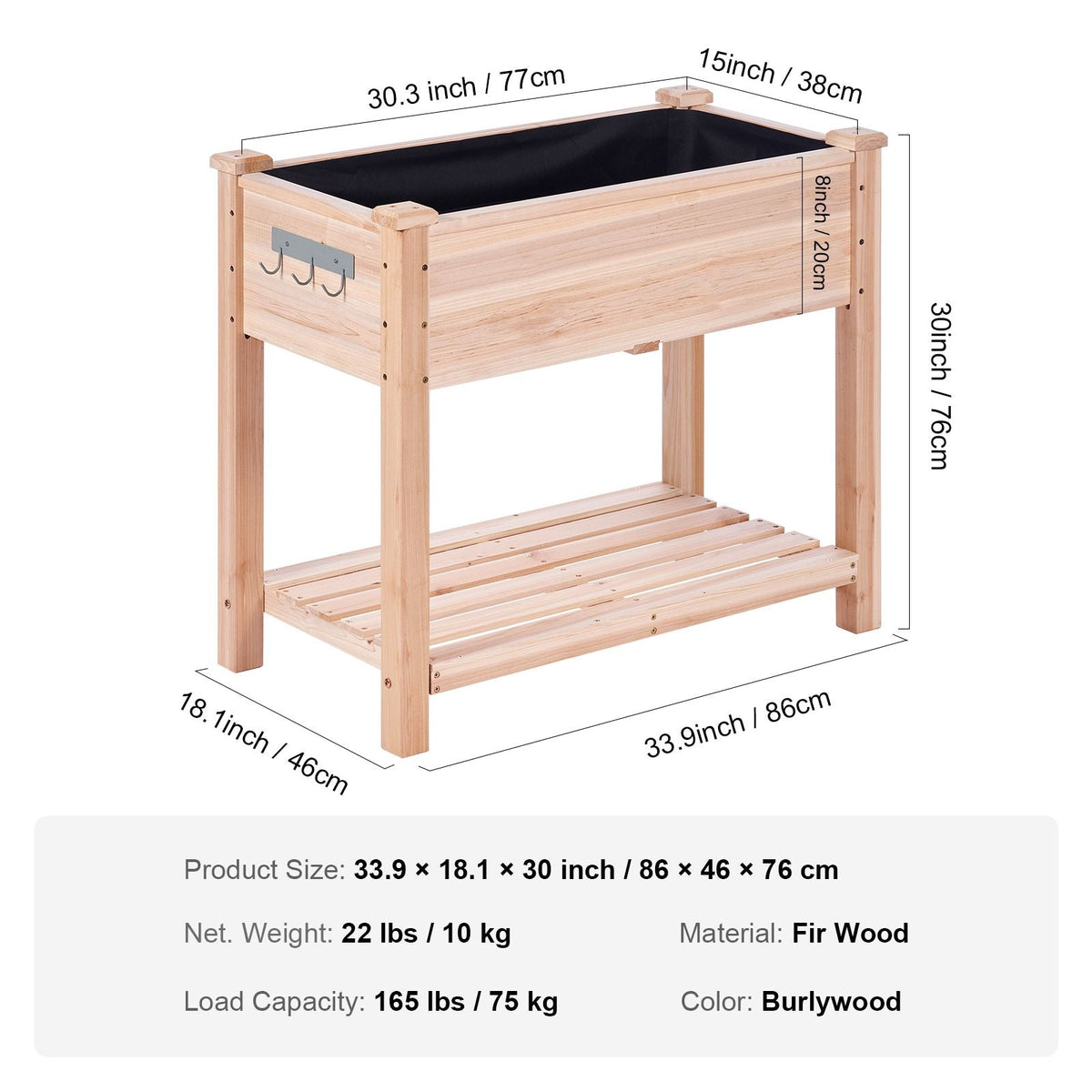 Raised Garden Bed, 34 x 18 x 30 in Wooden Planter Box, Elevated Outdoor Planting Boxes with Legs, for Growing Flowers/Vegetables/Herbs in Backyard/Garden/Patio/Balcony, Burlywood